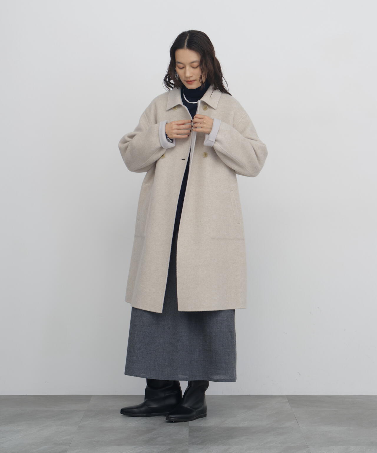 名品 / リバーシブル着用可》リバー ダブルステンカラーコート | human