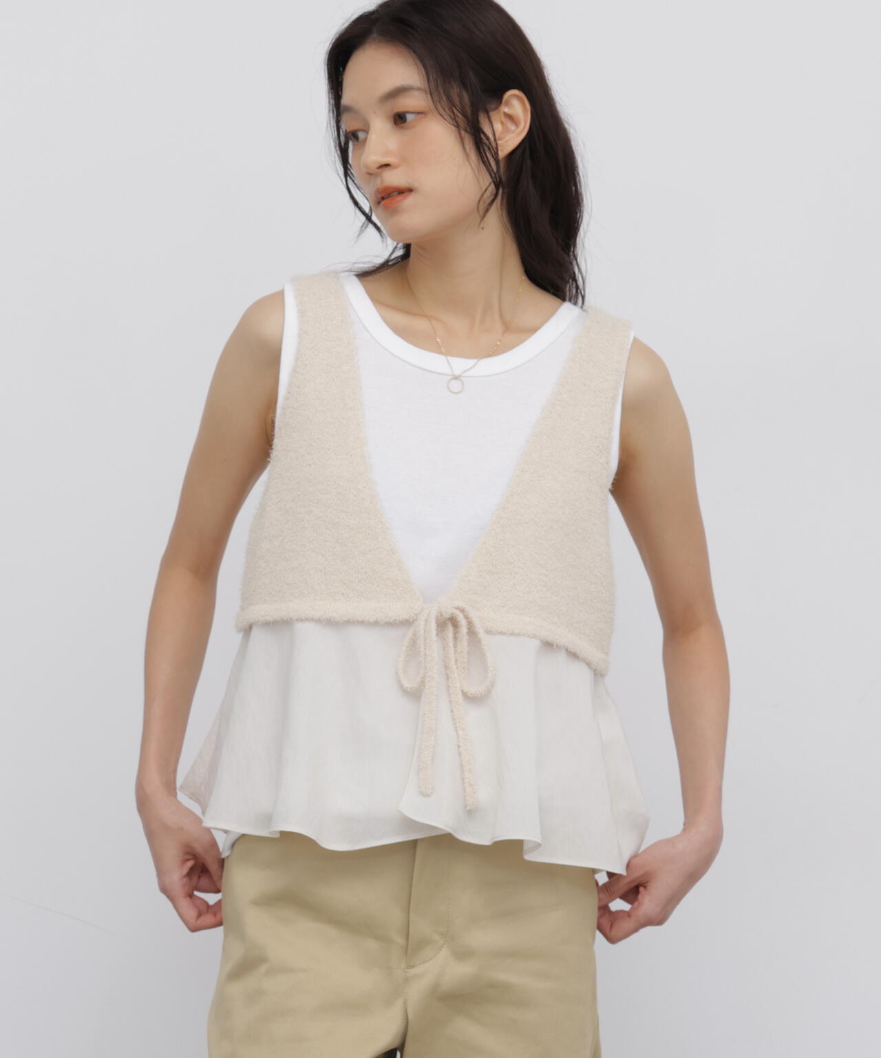 洗える》布帛コンビファンシーヤーンビスチェ | human woman