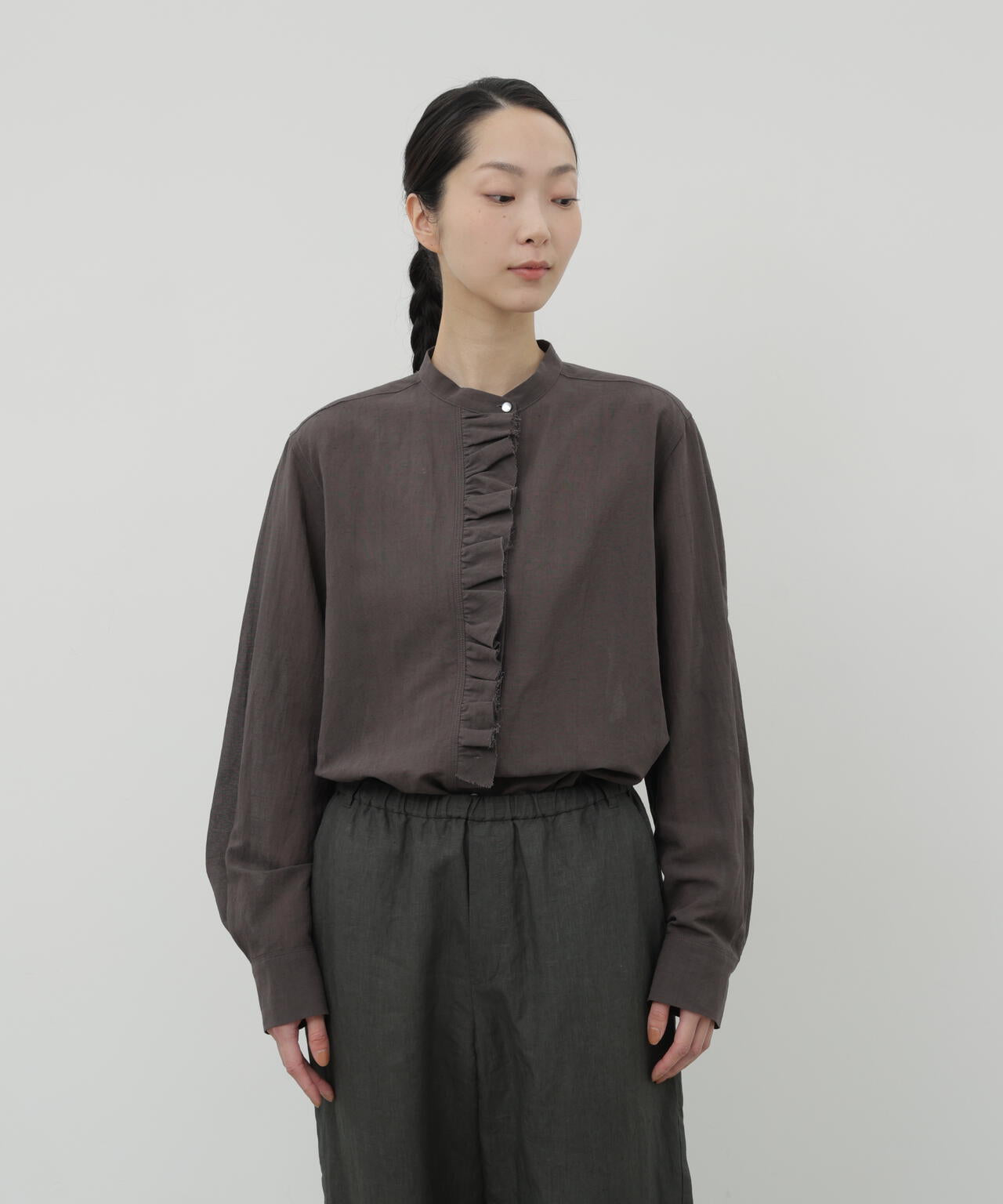 綿麻ボイルフリルブラウス
