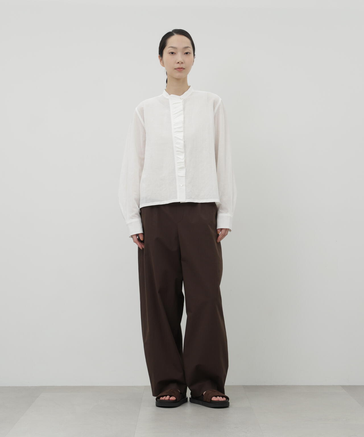 綿麻ボイルフリルブラウス