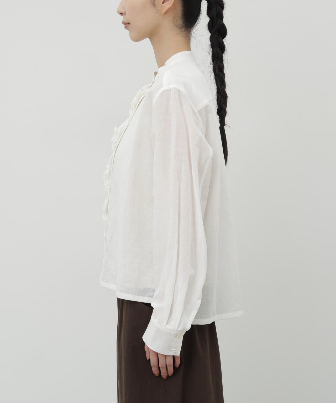 綿麻ボイルフリルブラウス