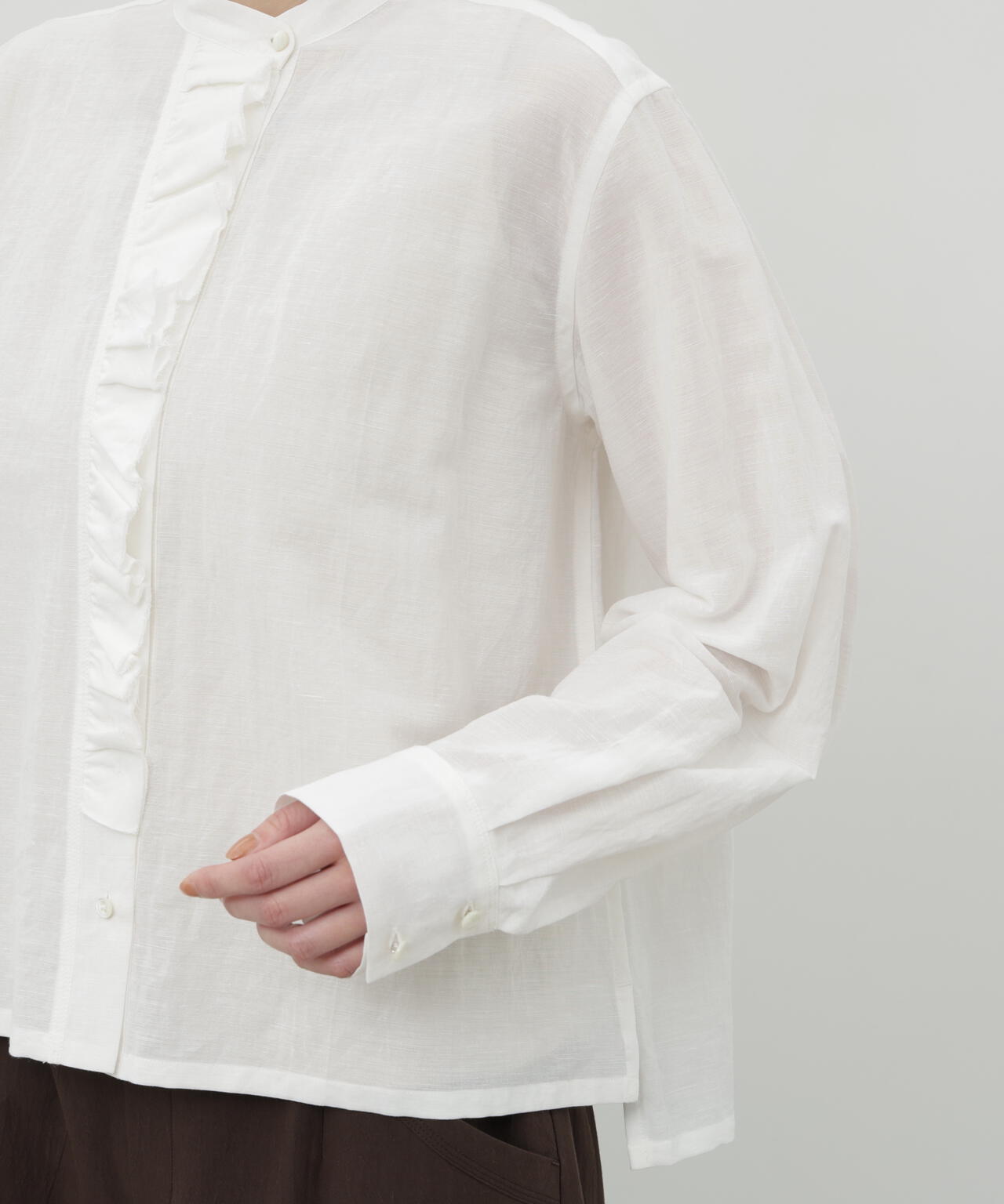 綿麻ボイルフリルブラウス