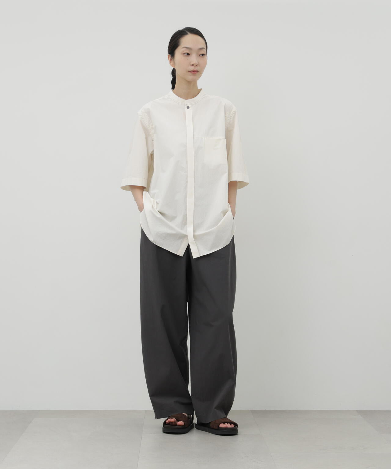 《KASANEZUKI》 コットンワッシャーオーバーサイズ半袖シャツ