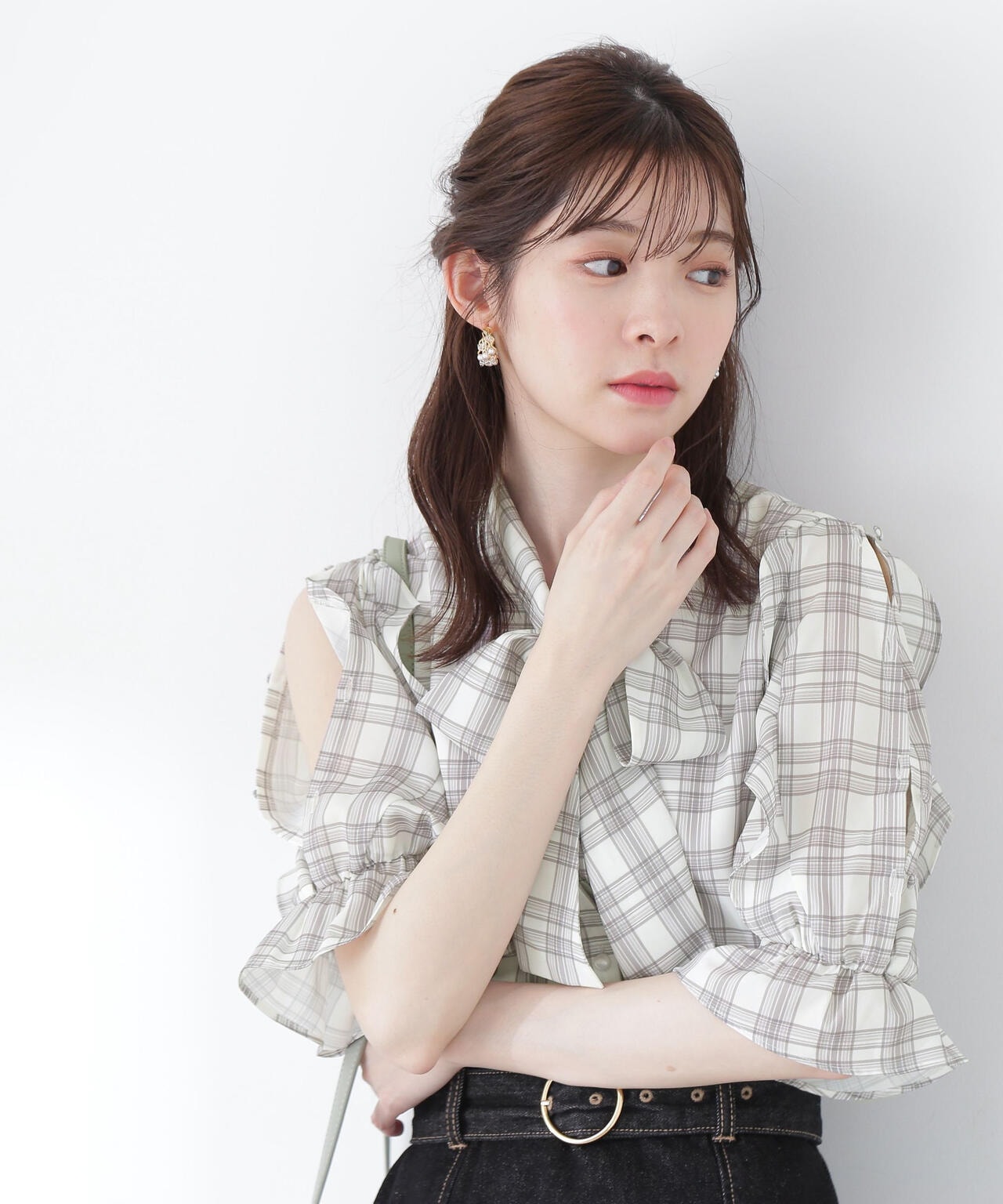オープンショルダー2Wayボウタイブラウス WEB限定カラー：ラベンダーチェック