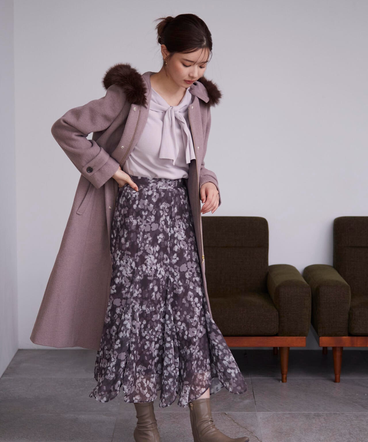 ニュアンス柄ヘムフレアスカート