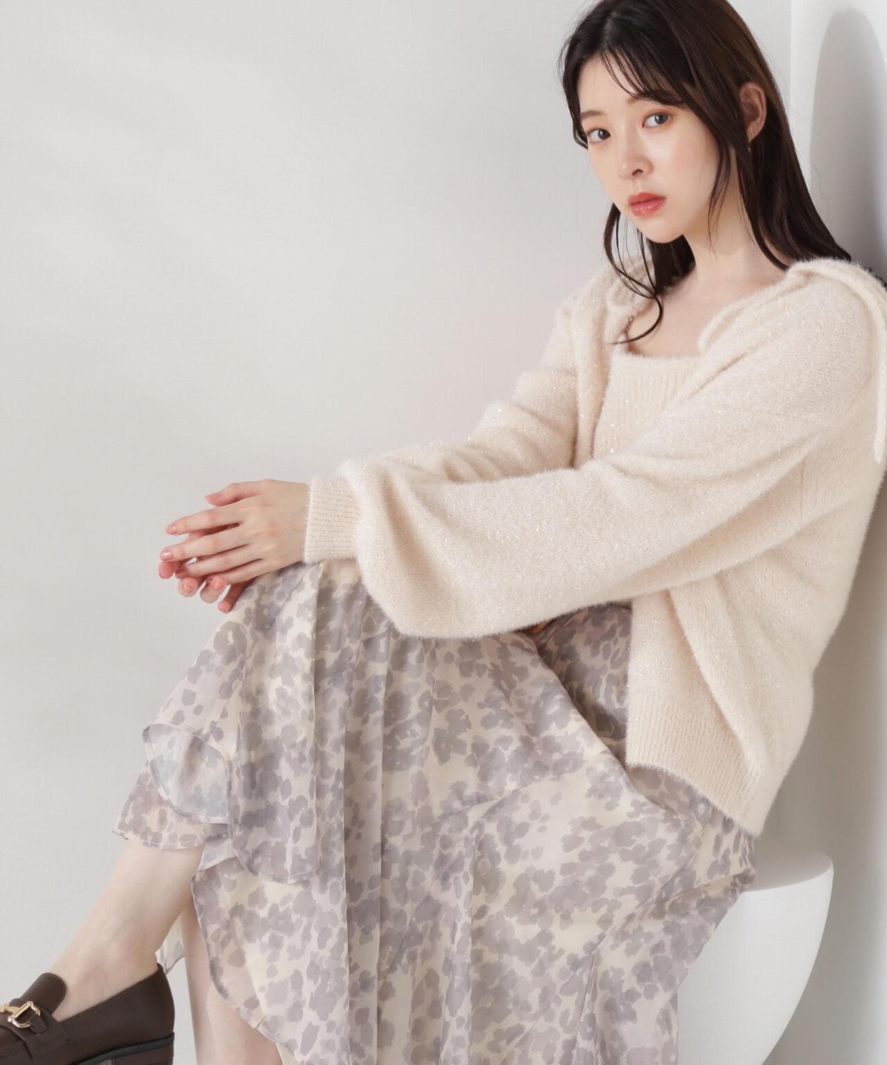 ニュアンス柄ヘムフレアスカート