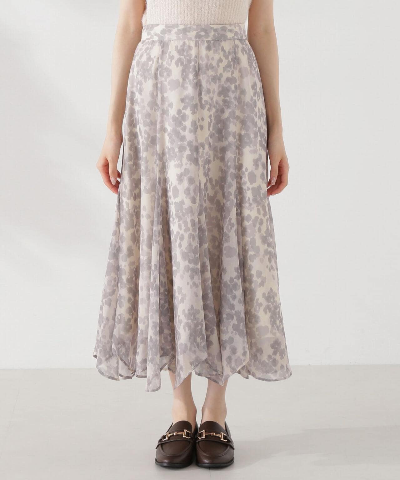 ニュアンス柄ヘムフレアスカート