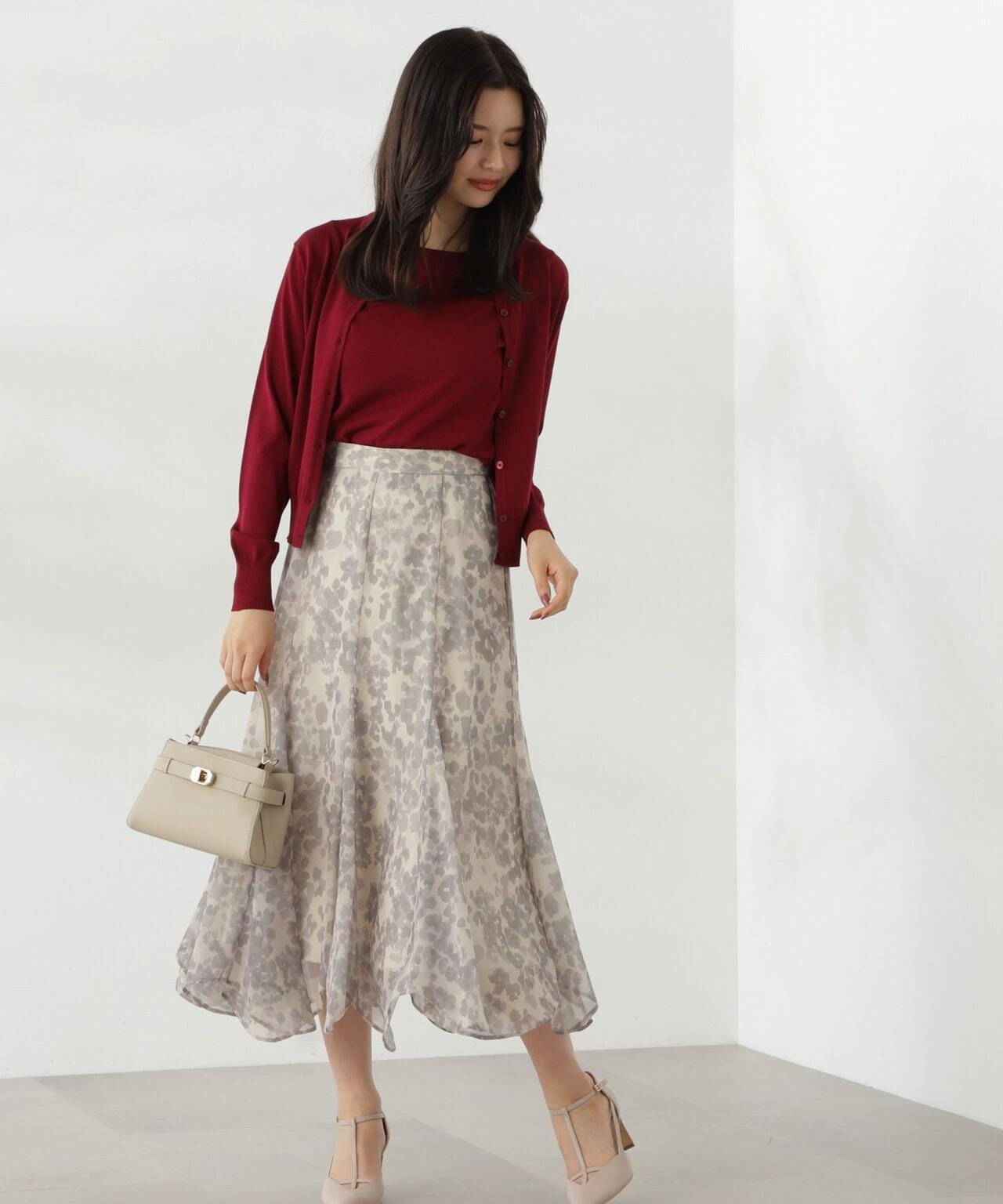 ニュアンス柄ヘムフレアスカート