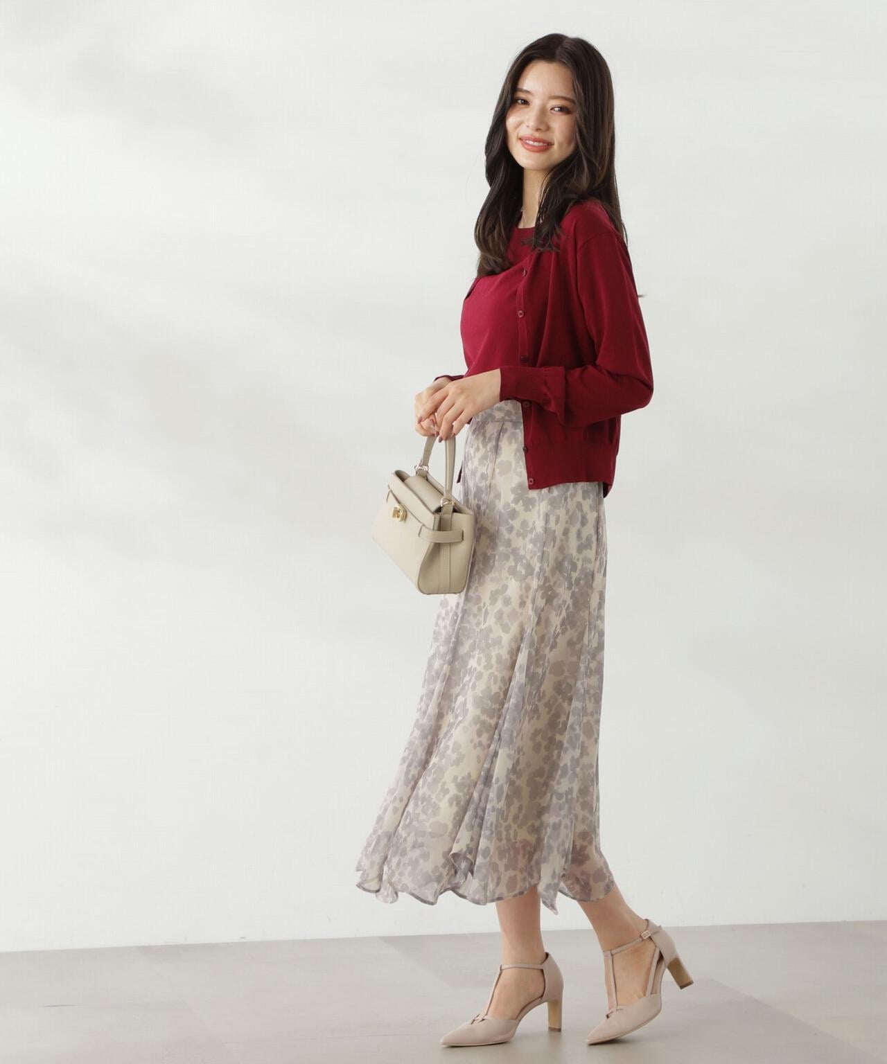 ニュアンス柄ヘムフレアスカート