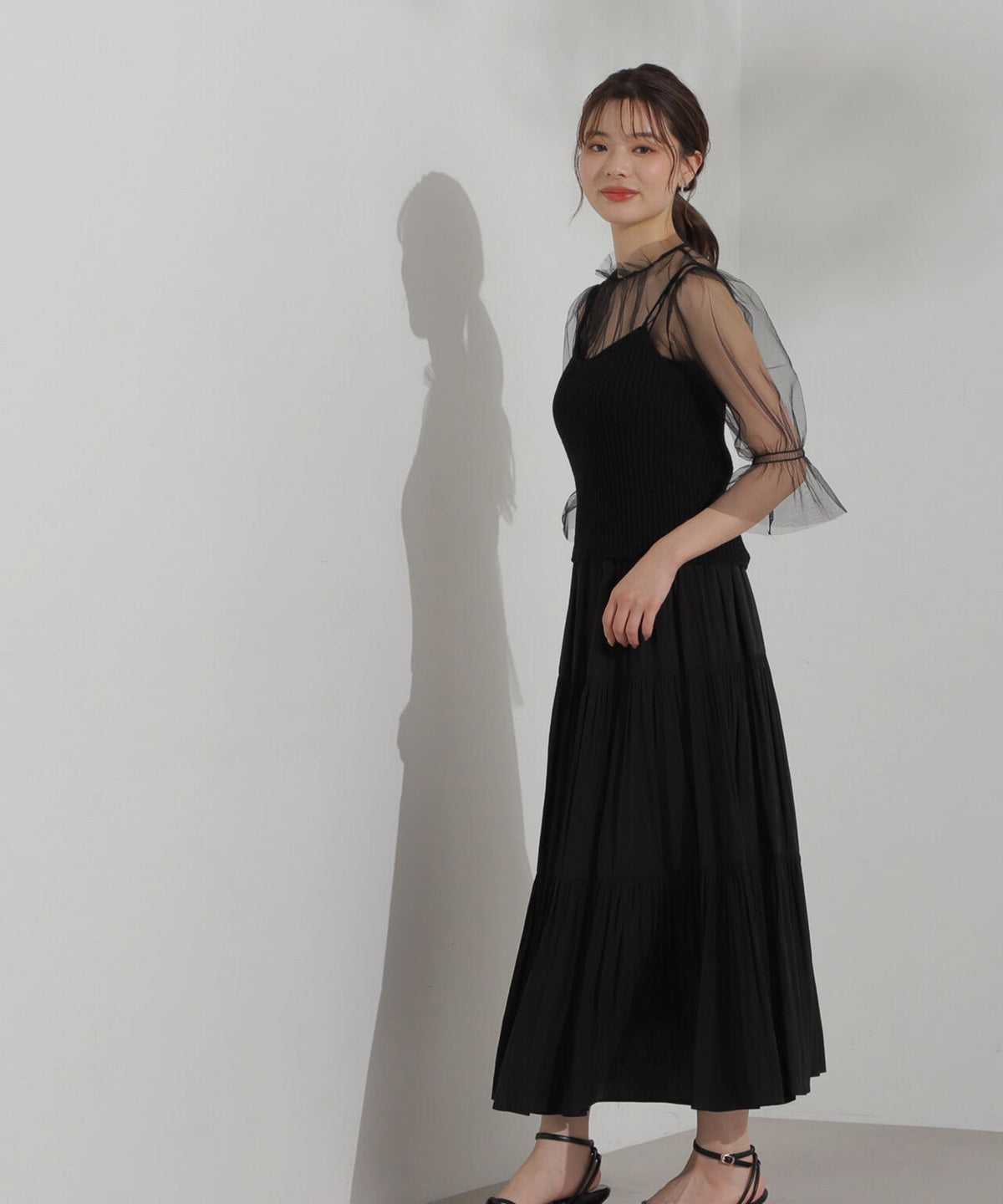 チュールトップス×ニットビスチェ