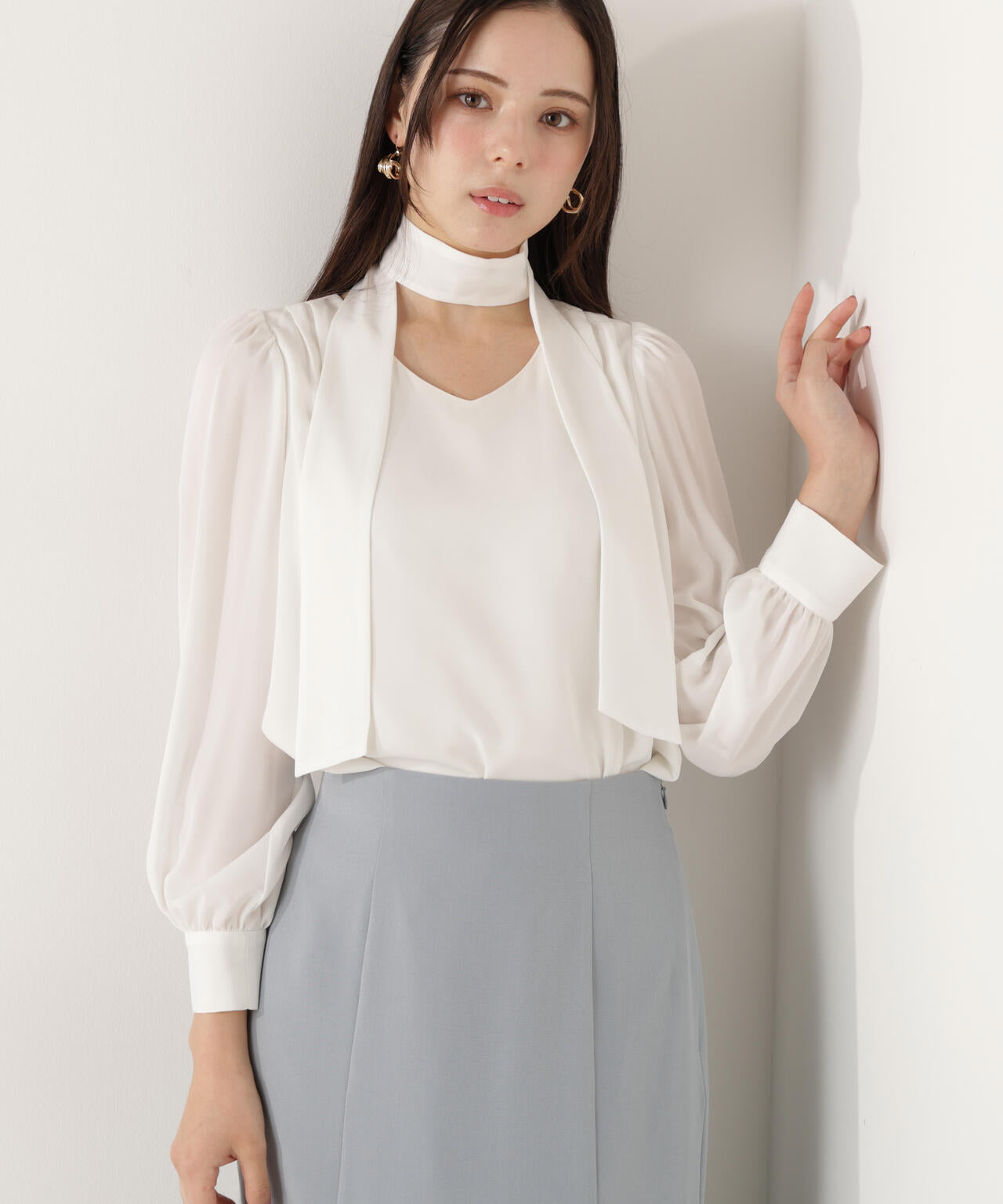 ＜ウォッシャブル＞2wayリボンタック付きブラウス