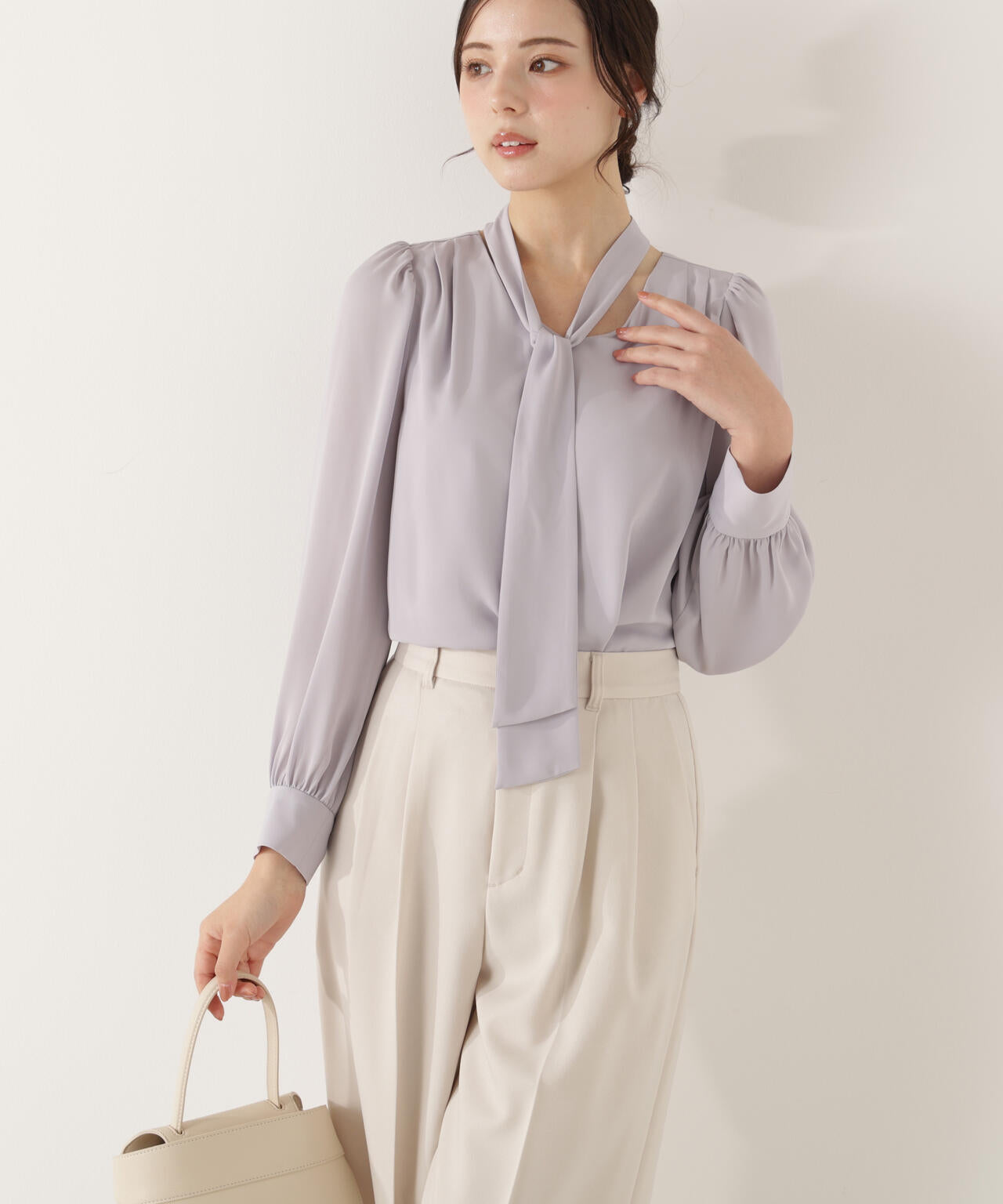 ＜ウォッシャブル＞2wayリボンタック付きブラウス