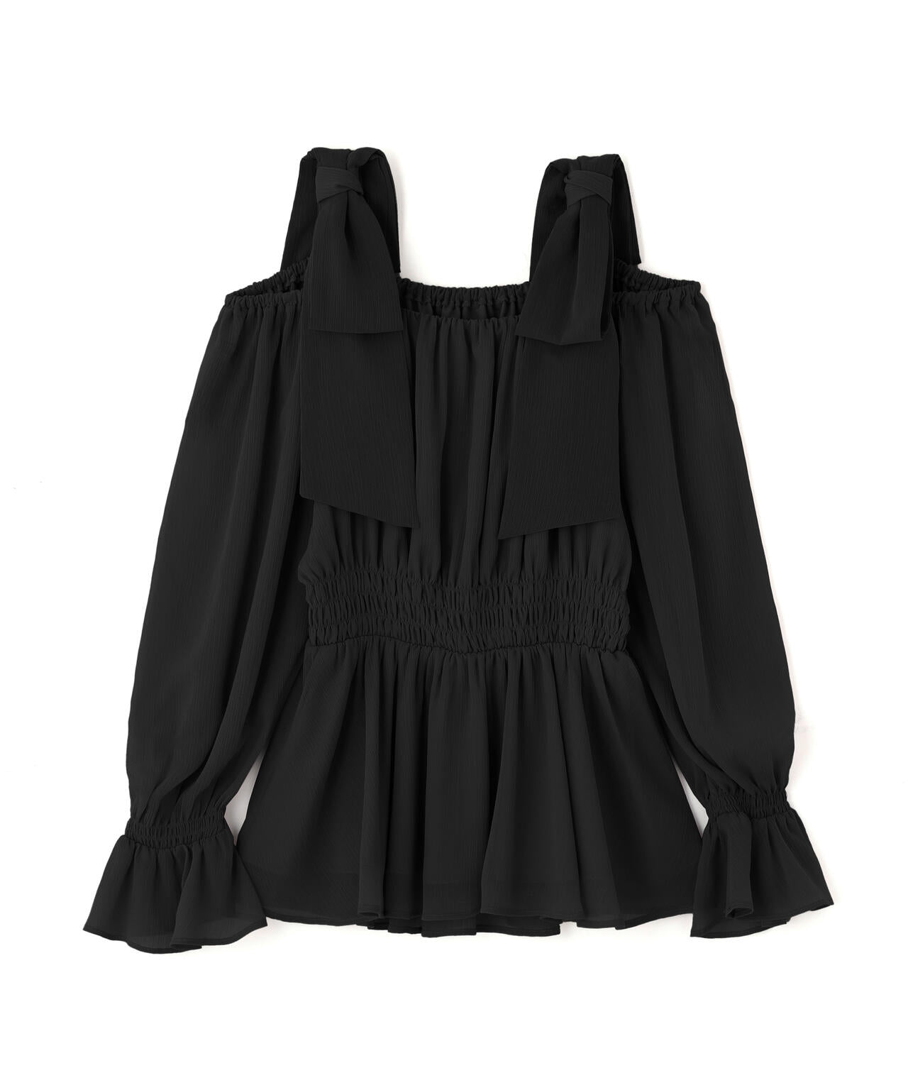 【松川星さん着用】ショルダーリボンシャーリングブラウス【グレー×ベルベット：official site限定】