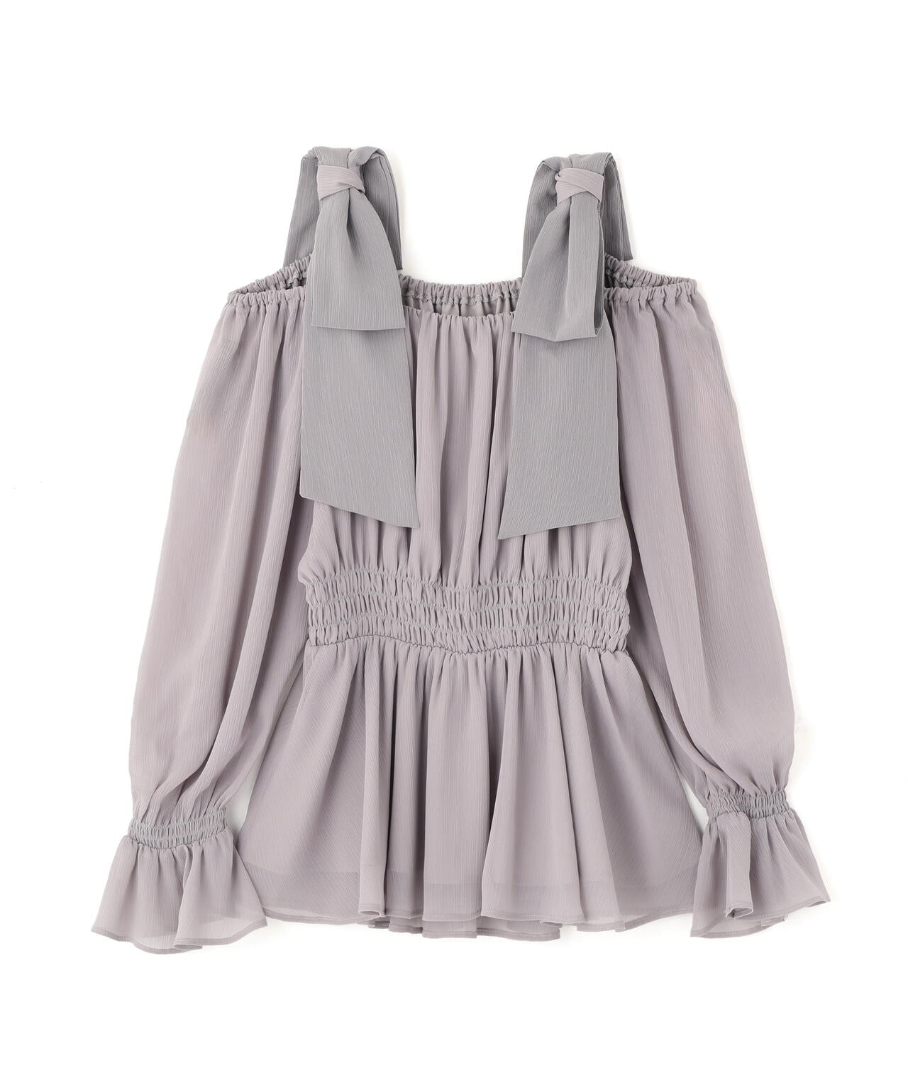 【松川星さん着用】ショルダーリボンシャーリングブラウス【グレー×ベルベット：official site限定】