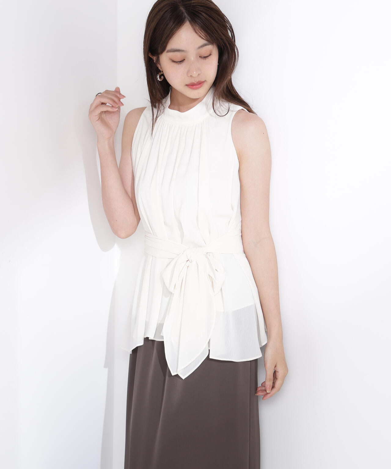 ベルト付楊柳ブラウス