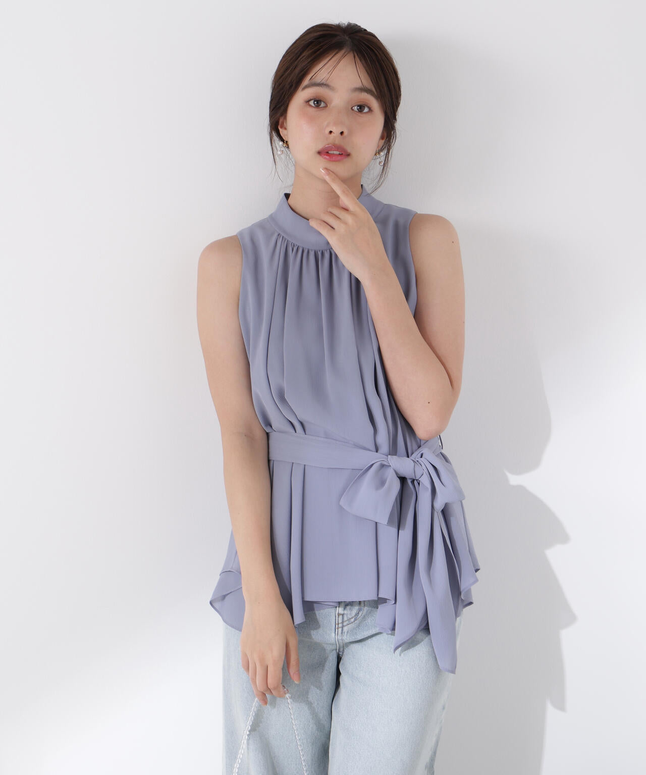 ベルト付楊柳ブラウス