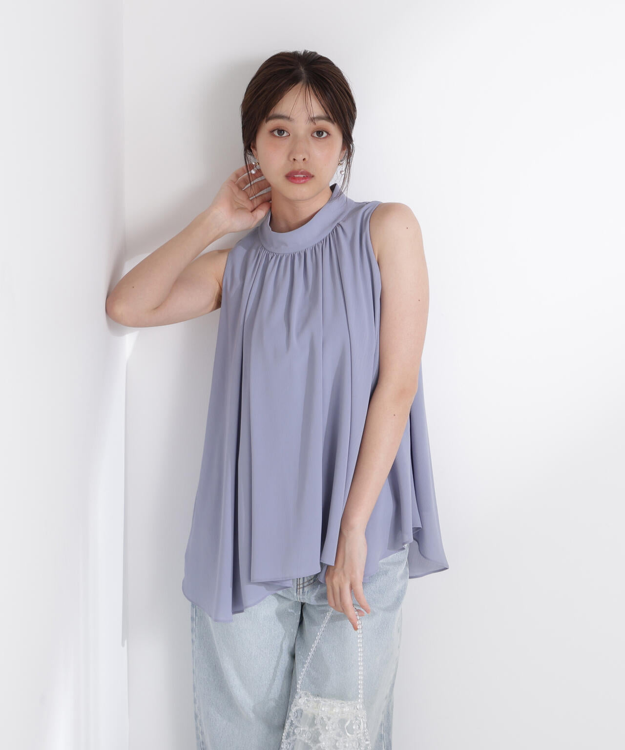 ベルト付楊柳ブラウス