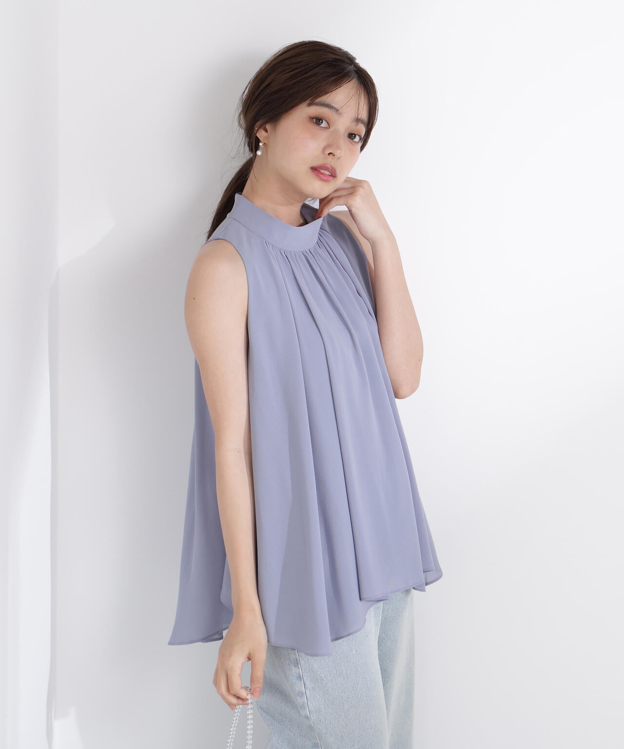 ベルト付楊柳ブラウス