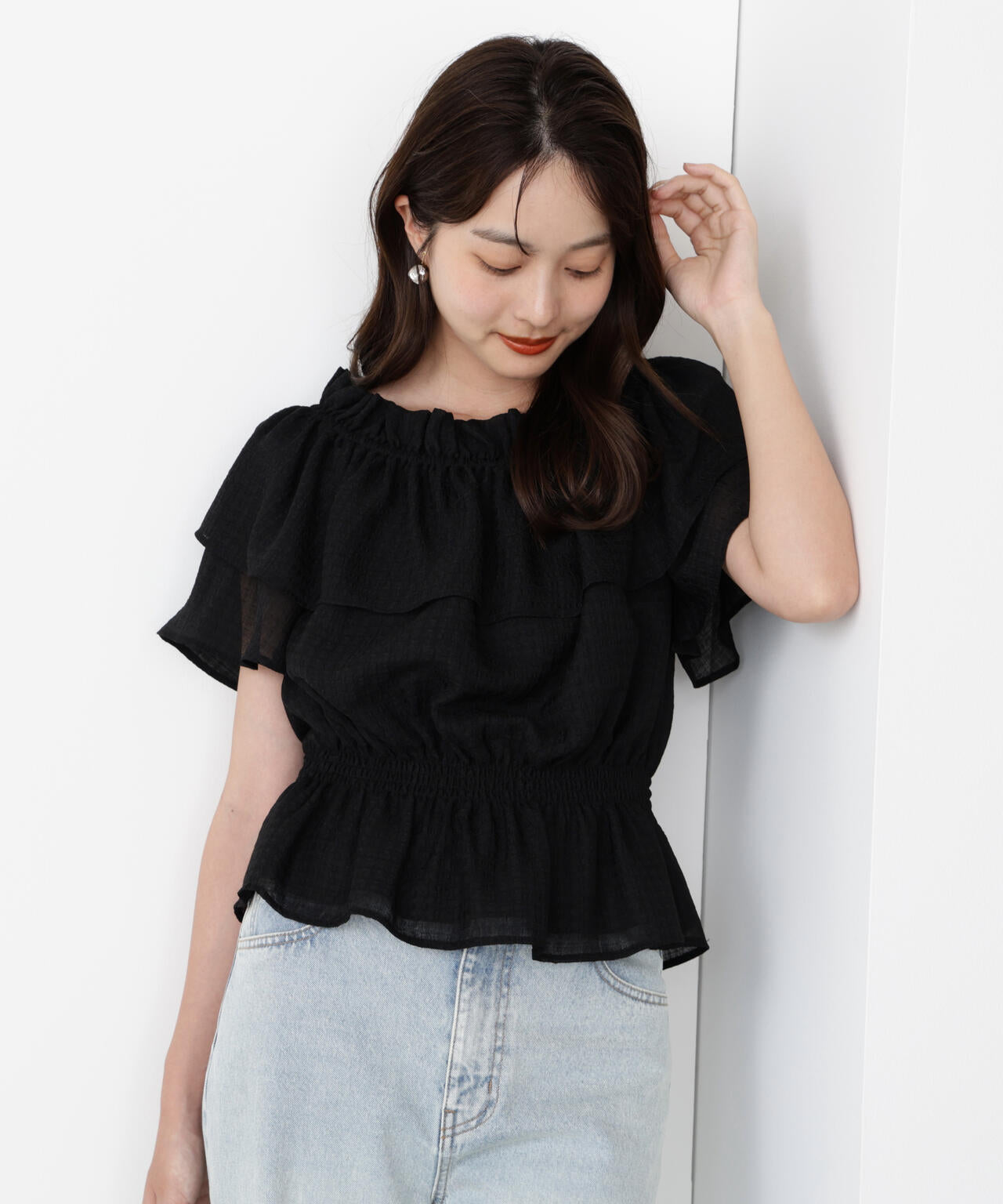 ＜ウォッシャブル＞2wayギャザーペプラムブラウス