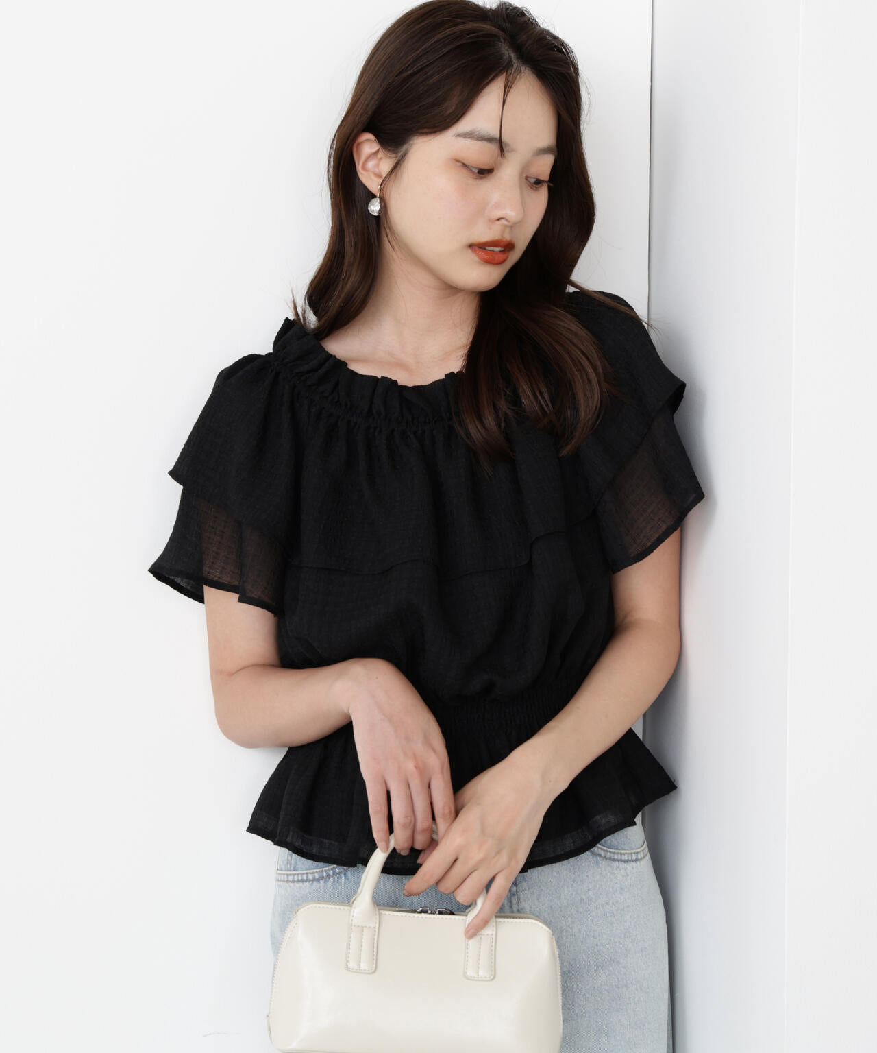 ＜ウォッシャブル＞2wayギャザーペプラムブラウス