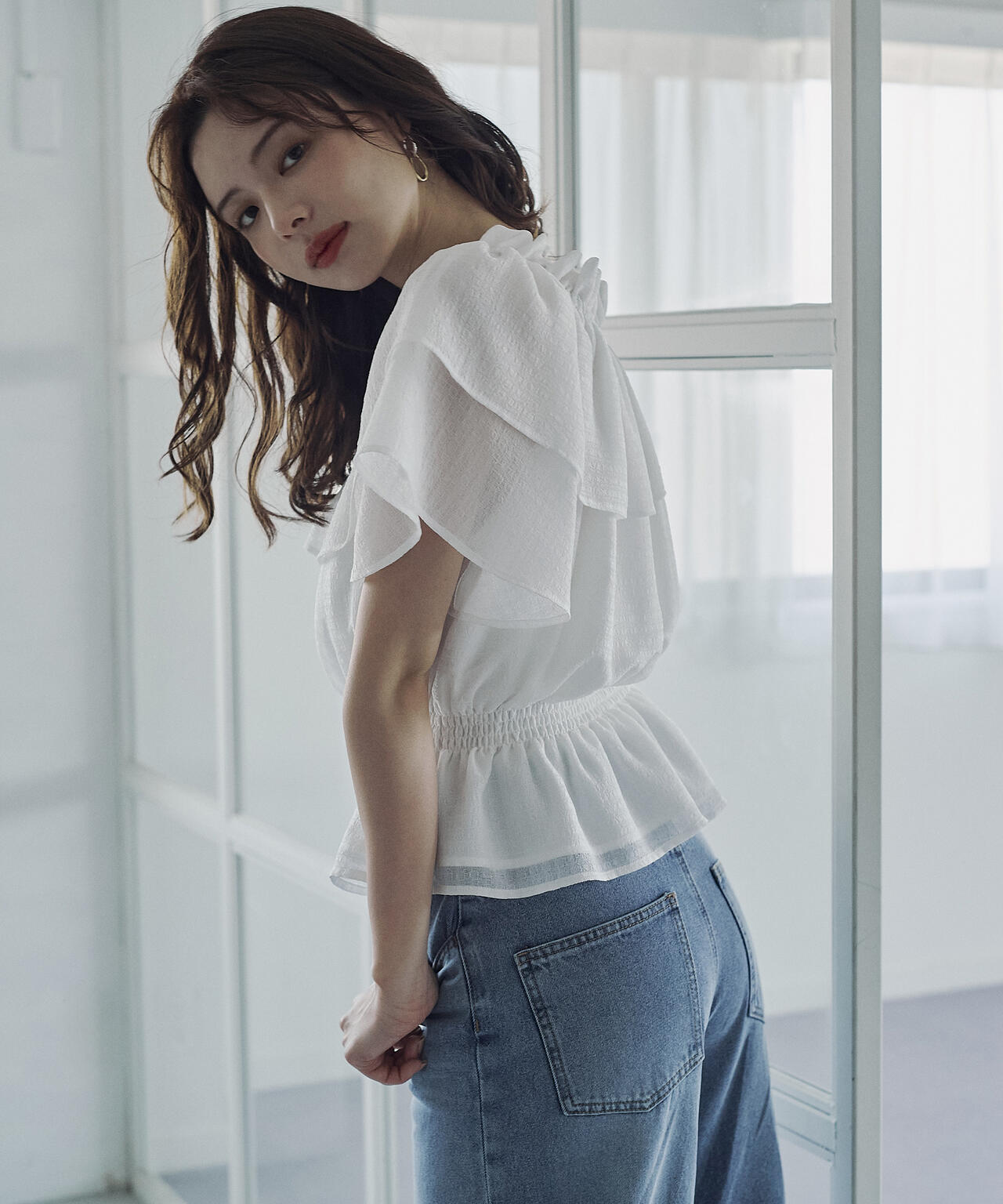 ＜ウォッシャブル＞2wayギャザーペプラムブラウス