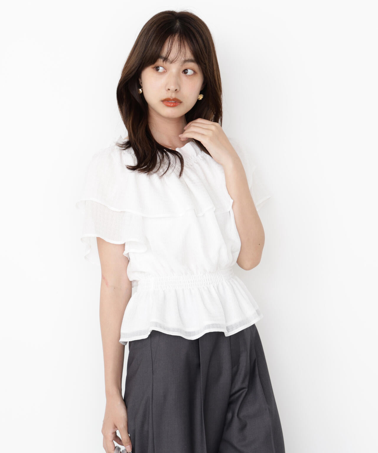 ＜ウォッシャブル＞2wayギャザーペプラムブラウス