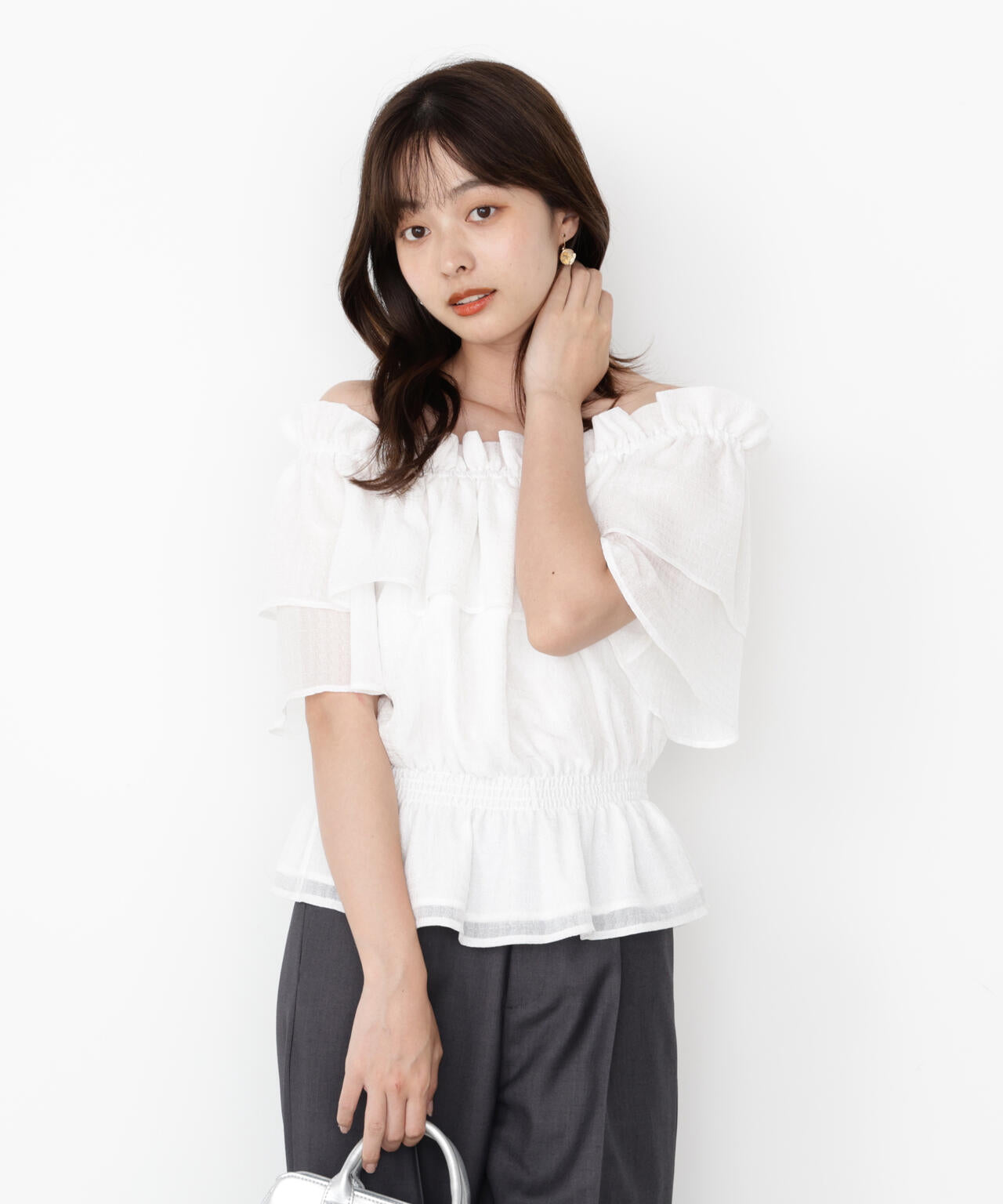 ＜ウォッシャブル＞2wayギャザーペプラムブラウス