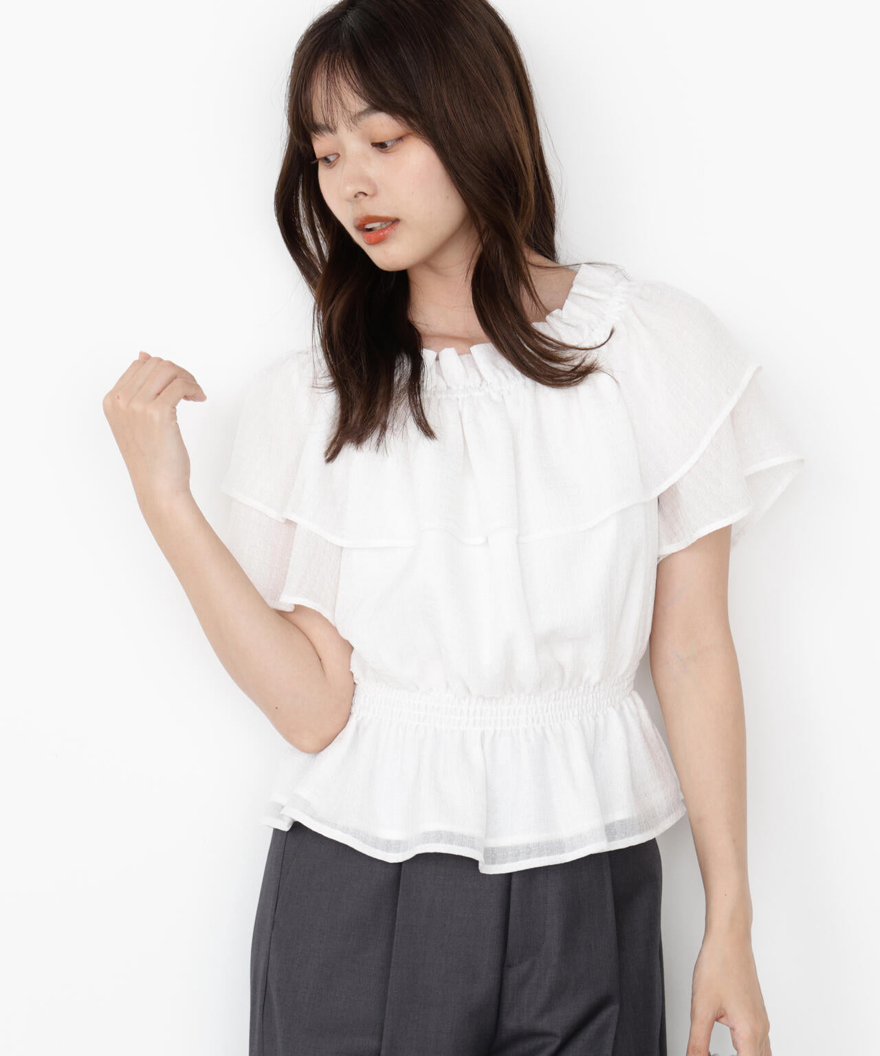 ＜ウォッシャブル＞2wayギャザーペプラムブラウス