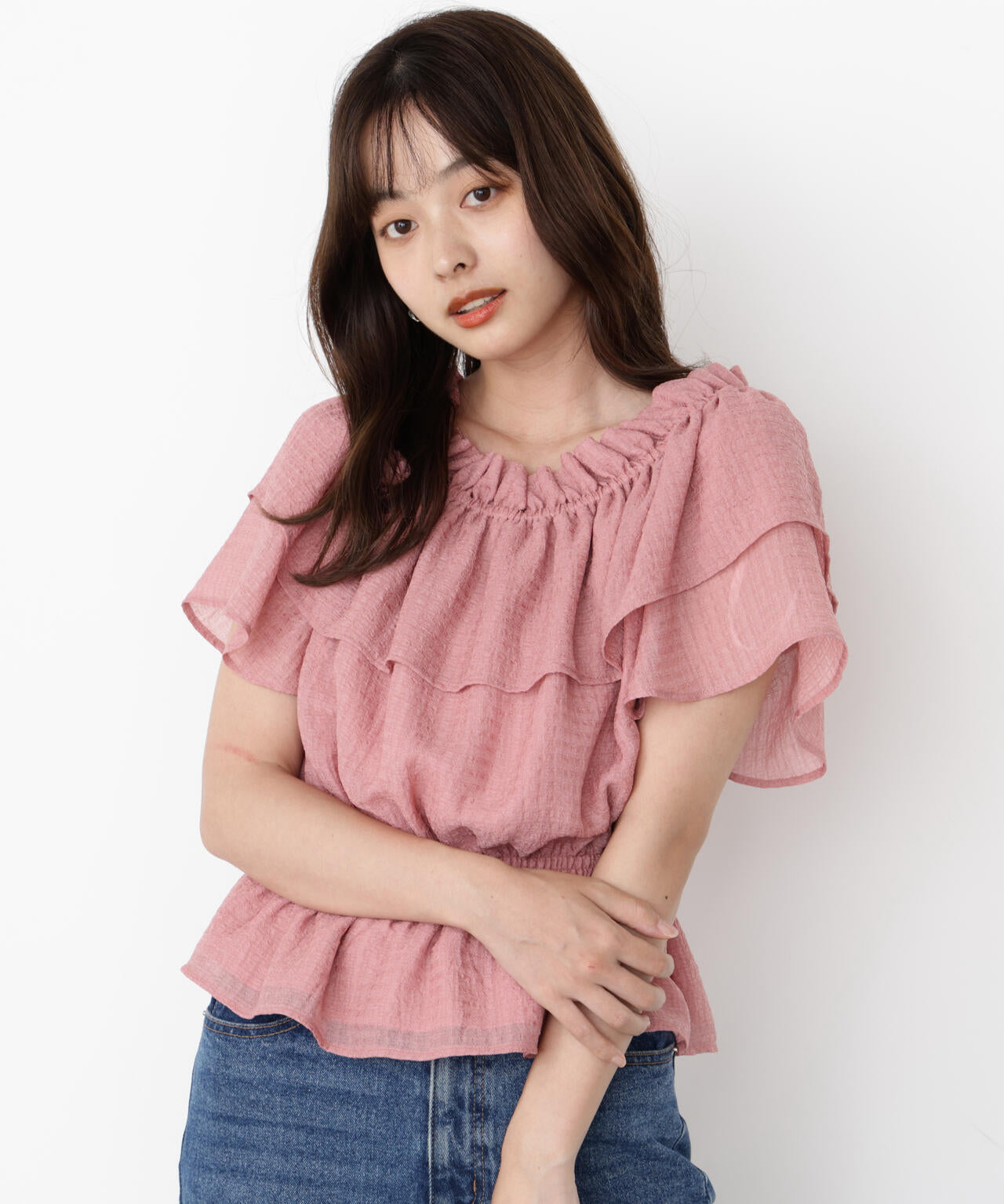 ＜ウォッシャブル＞2wayギャザーペプラムブラウス