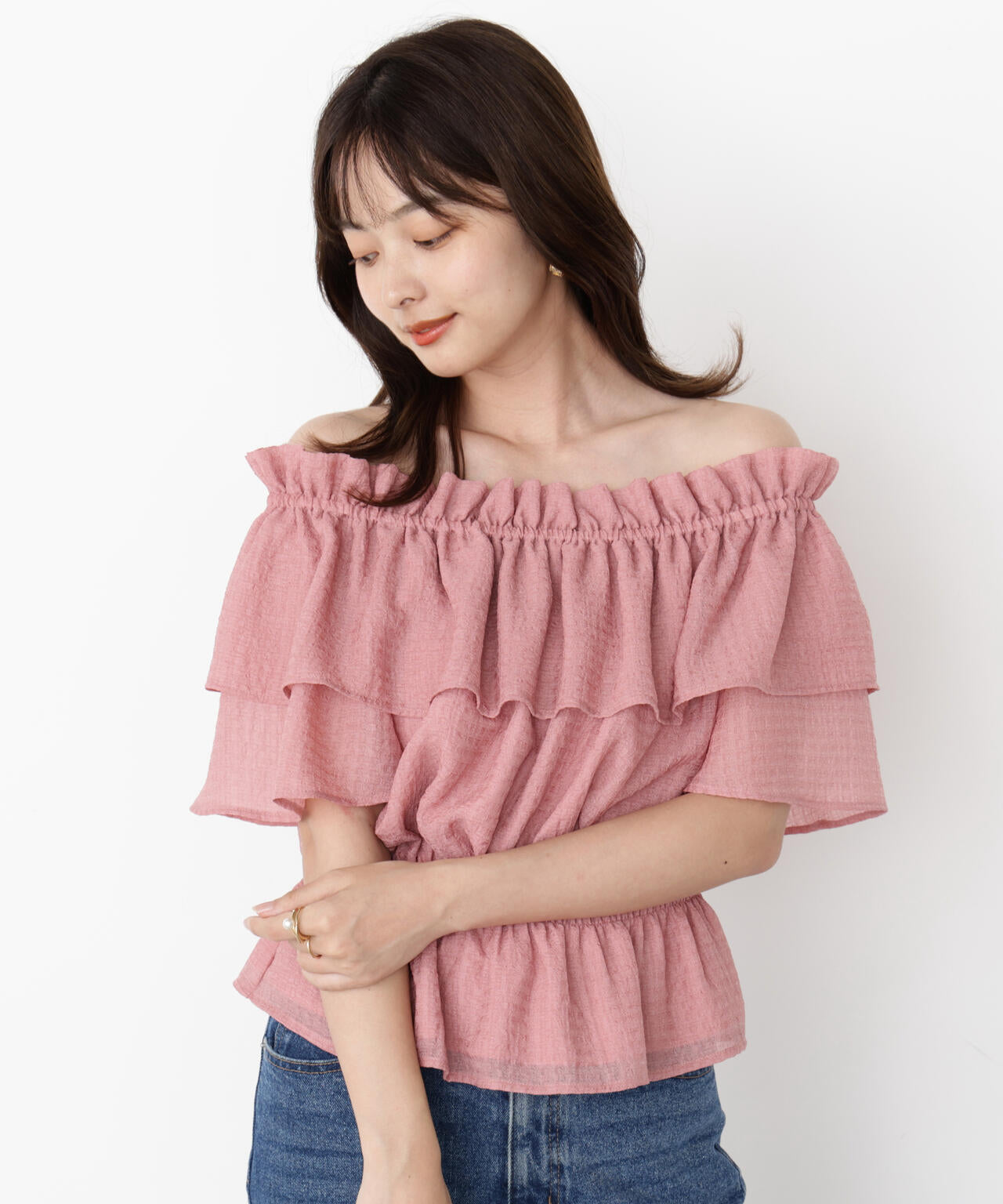 ＜ウォッシャブル＞2wayギャザーペプラムブラウス