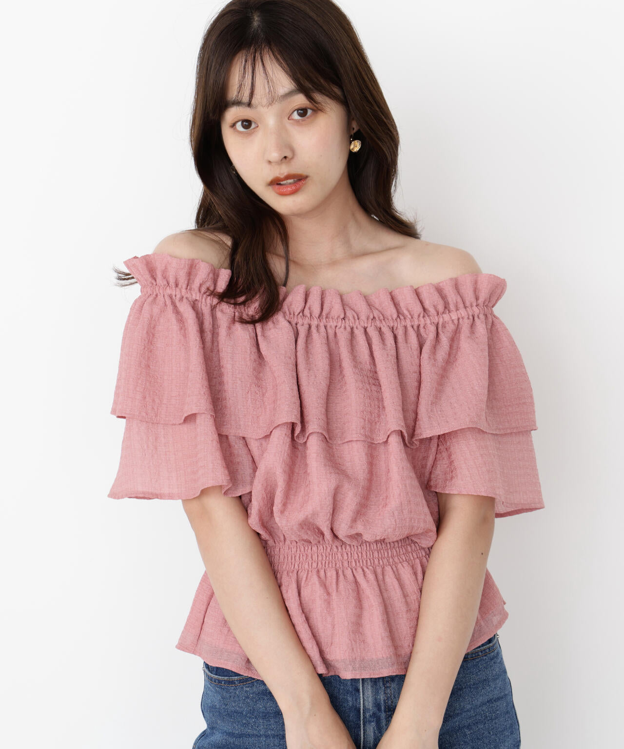 ＜ウォッシャブル＞2wayギャザーペプラムブラウス