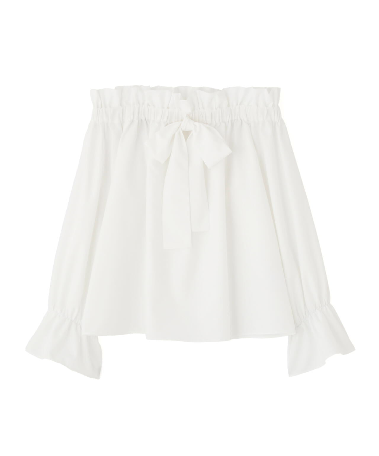 ＜ウォッシャブル＞リボン付きオフショルブラウス