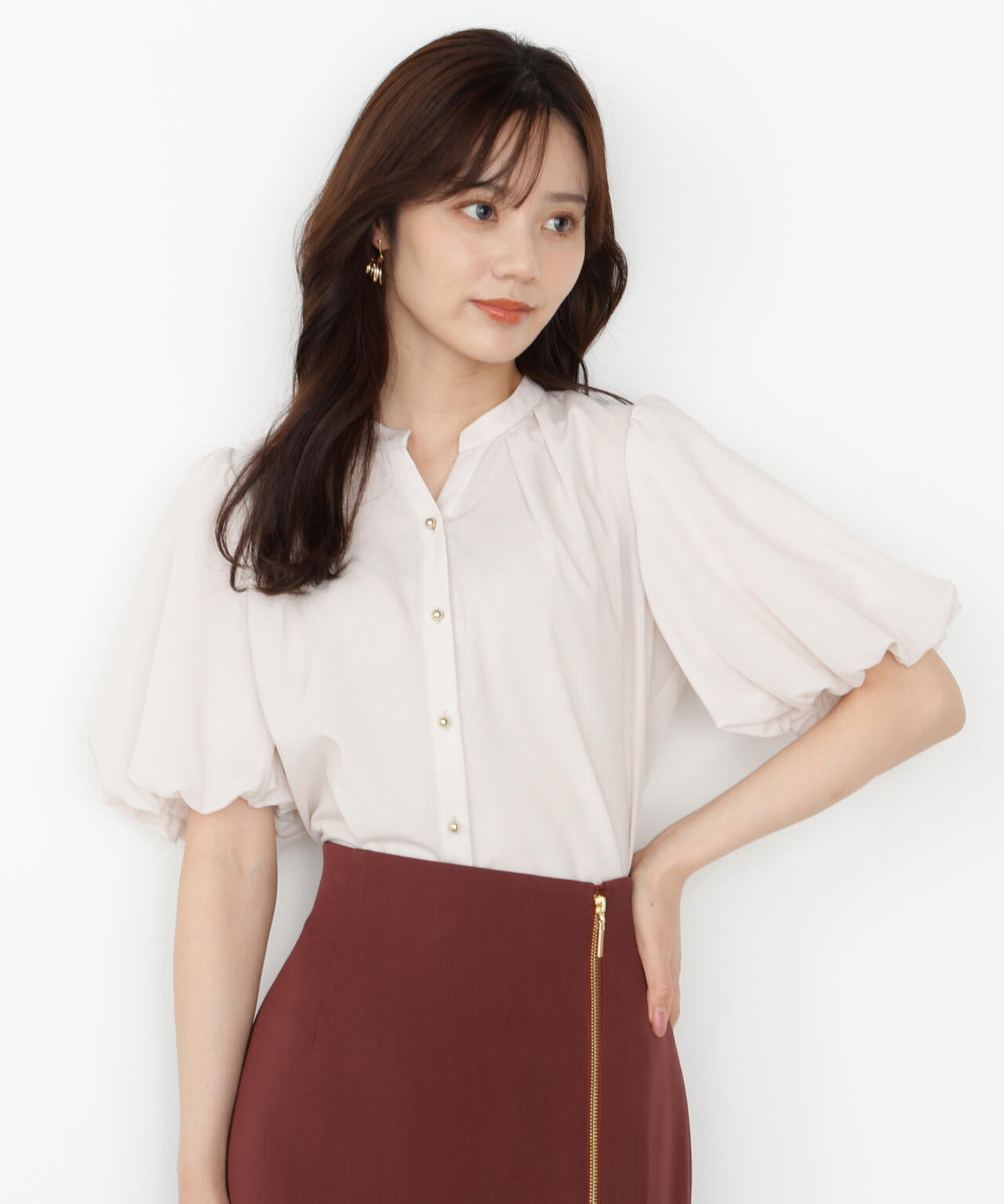 ＜ウォッシャブル＞バルーンタックブラウス