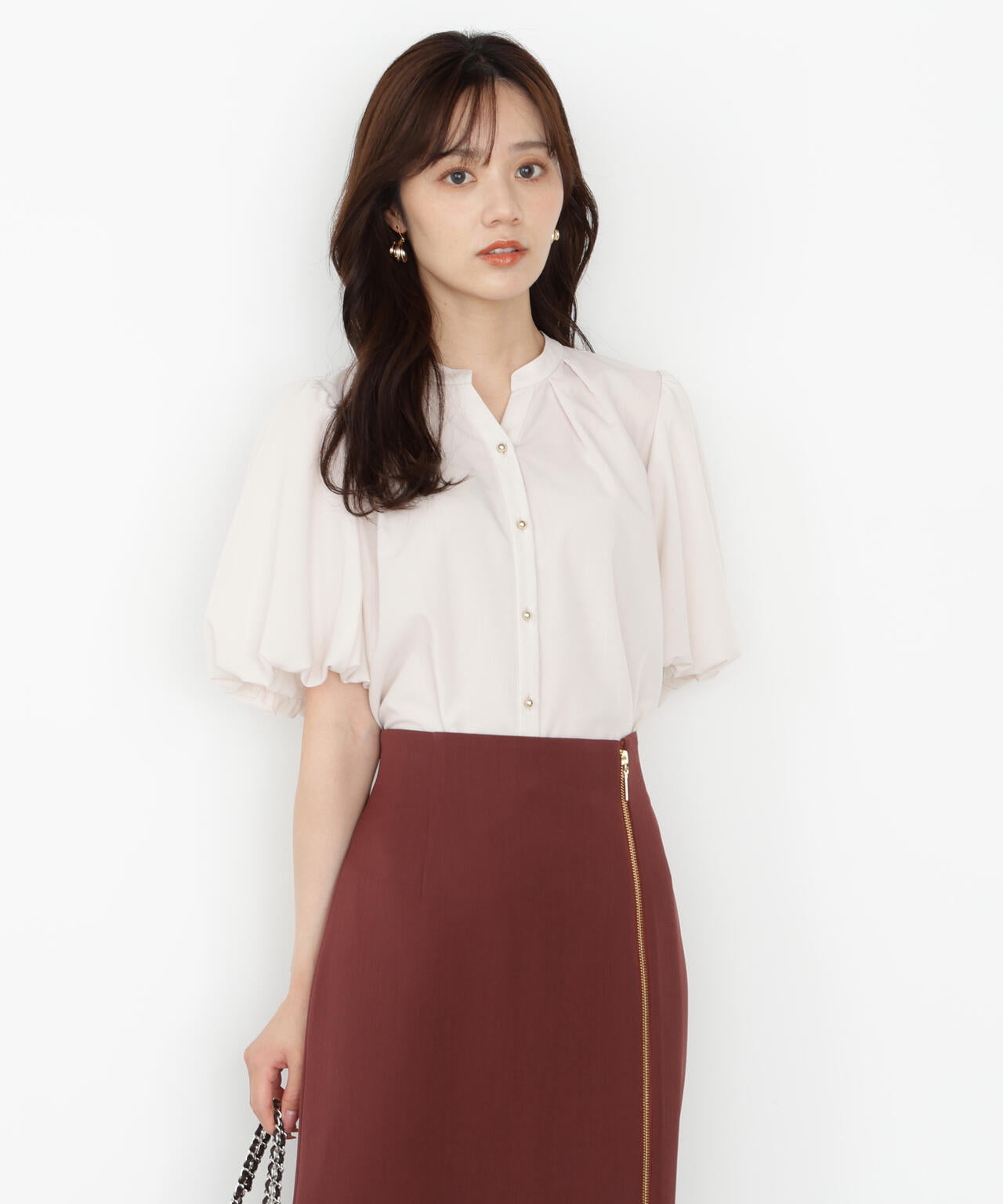 ＜ウォッシャブル＞バルーンタックブラウス