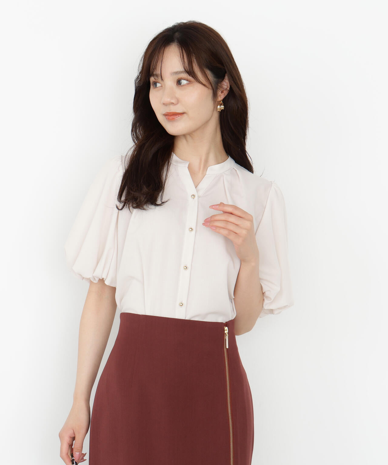 ＜ウォッシャブル＞バルーンタックブラウス