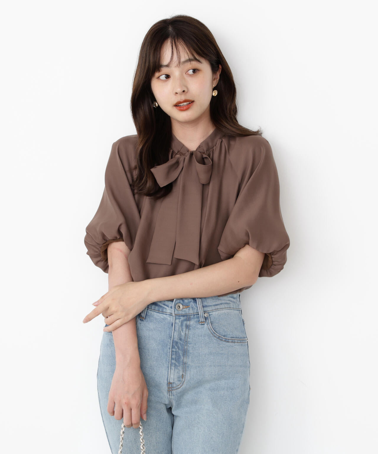 バルーンスリーブリボンブラウス