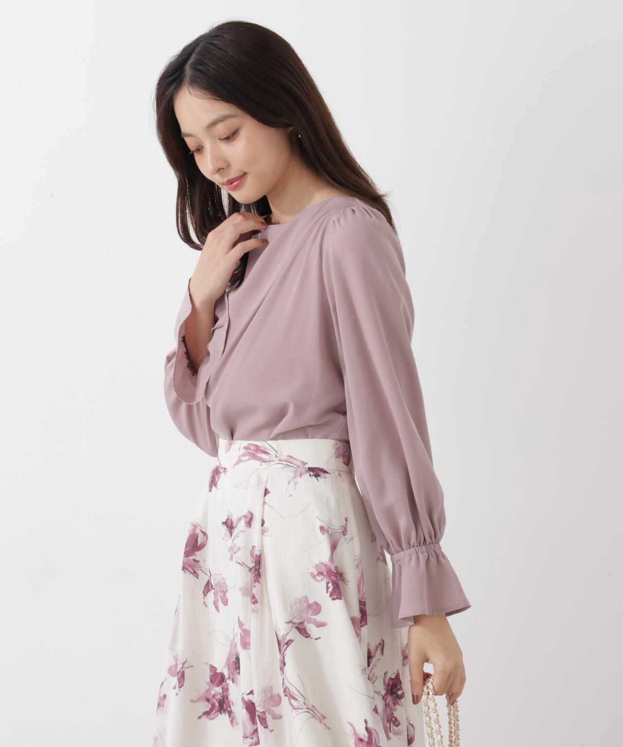 ＜ウォッシャブル＞キャンディースリーブニュアンスブラウス