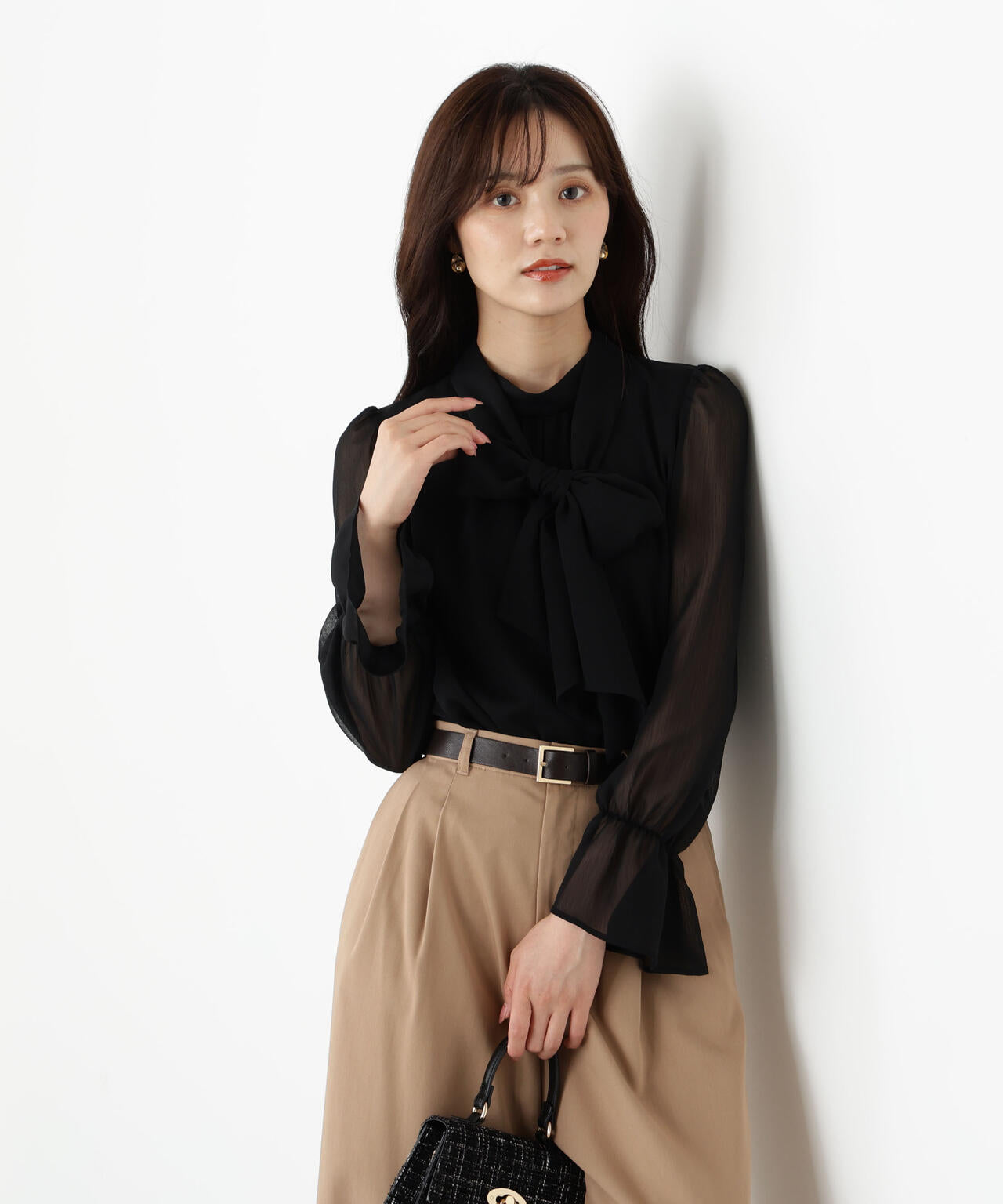 ＜ウォッシャブル＞ビッグリボン楊柳ブラウス