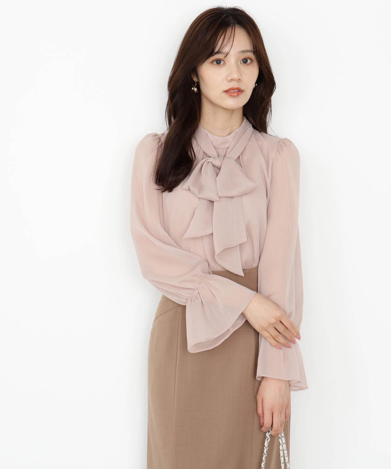 ＜ウォッシャブル＞ビッグリボン楊柳ブラウス