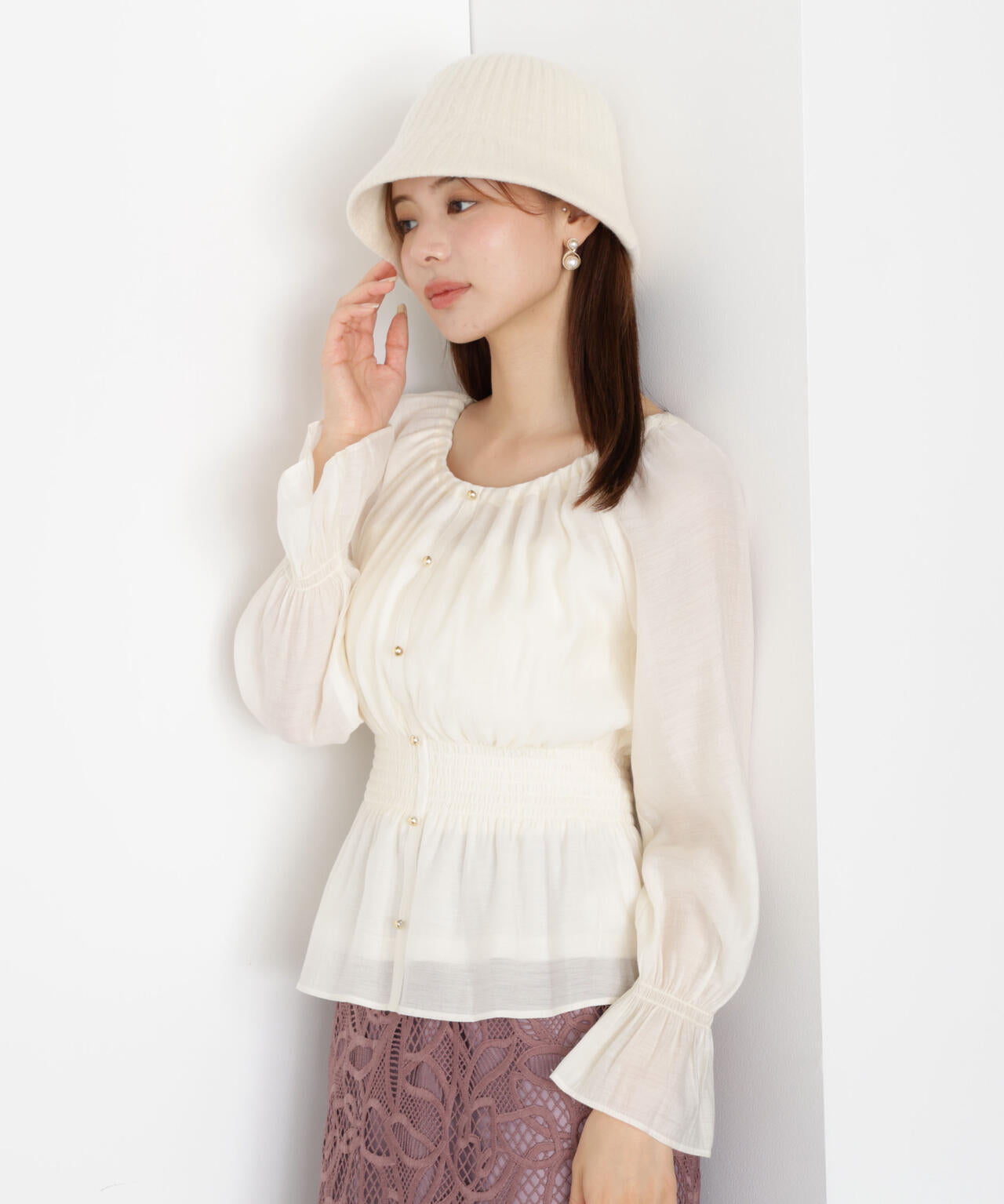 【morphose】肩リボン シャーリングJSK metamorphose】肩リボン シャーリングJSK