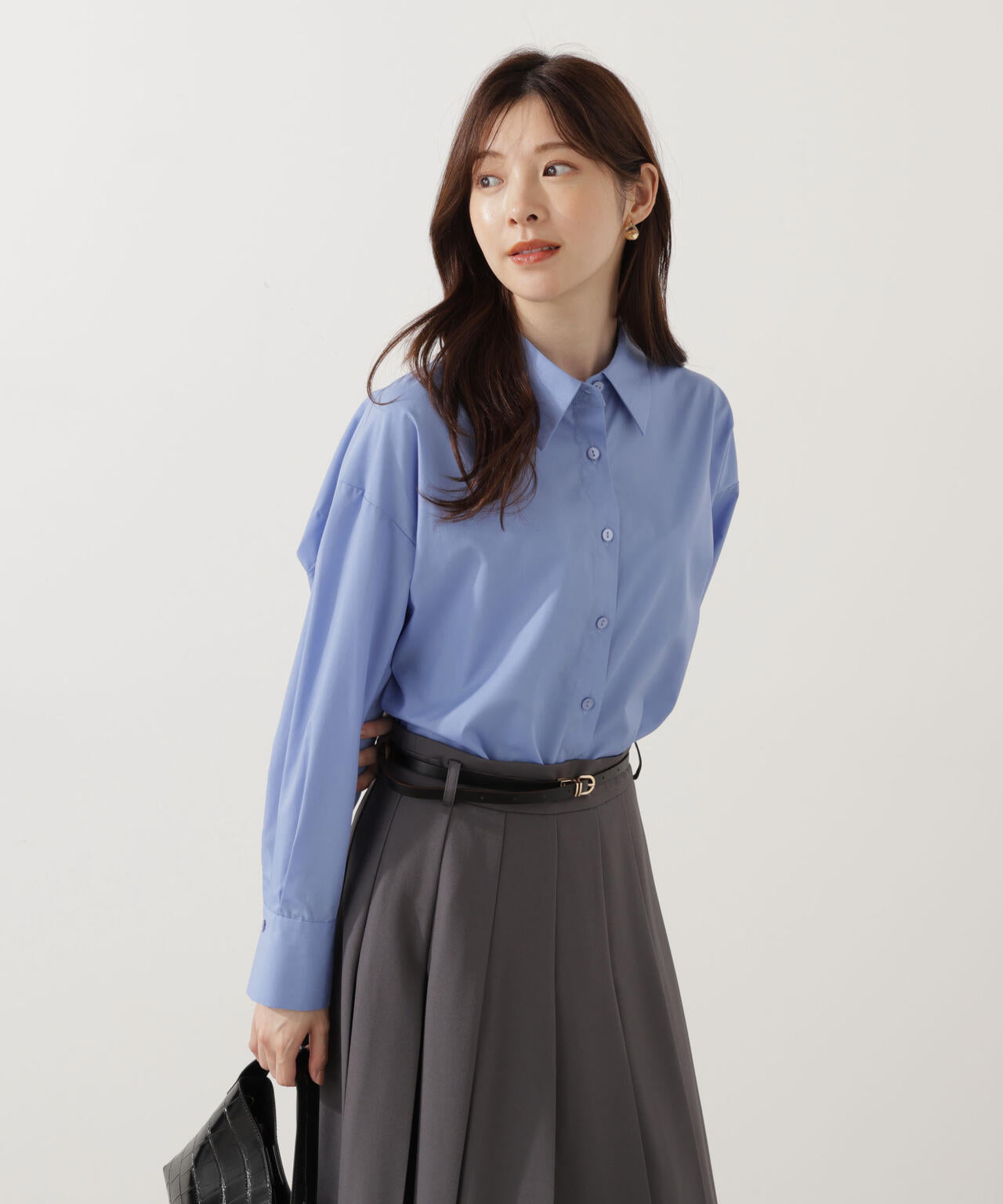 【青島心さん着用】＜ウォッシャブル＞ベーシックシャツ【ネイビーチェック：WEB限定】