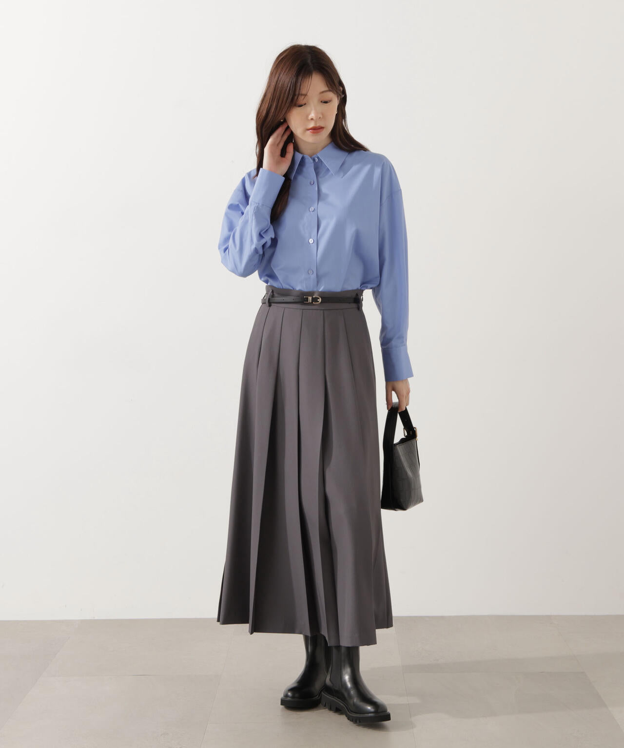 【青島心さん着用】＜ウォッシャブル＞ベーシックシャツ【ネイビーチェック：WEB限定】