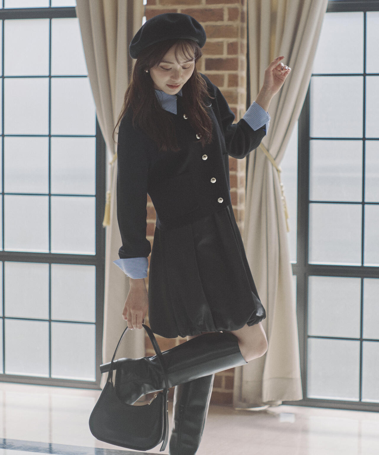 【青島心さん着用】＜ウォッシャブル＞ベーシックシャツ【ネイビーチェック：WEB限定】