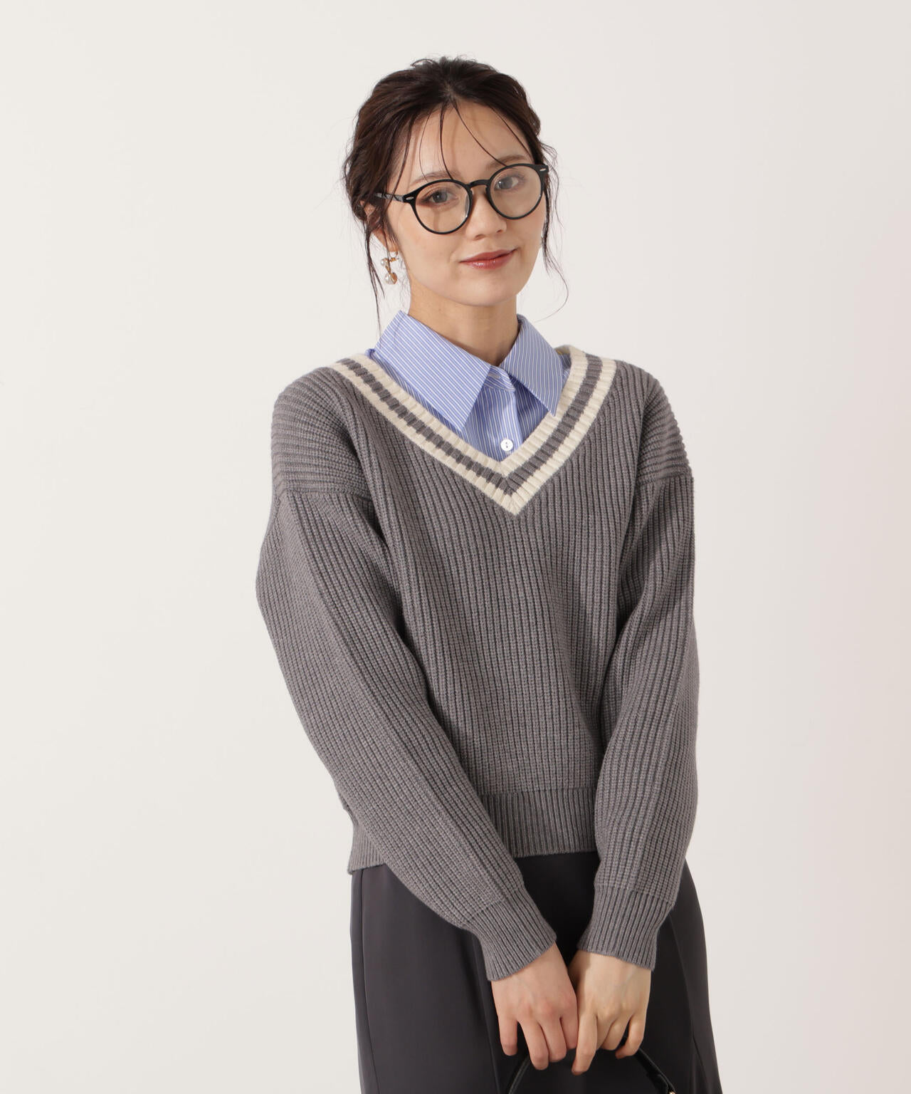 【青島心さん着用】＜ウォッシャブル＞ベーシックシャツ【ネイビーチェック：WEB限定】