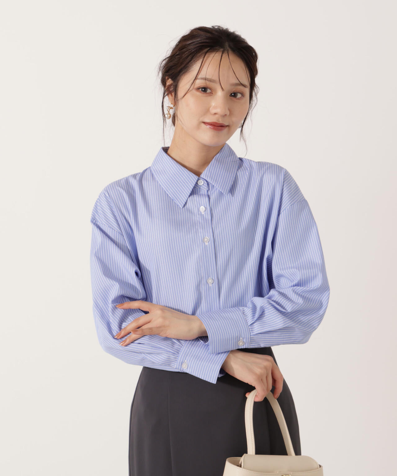 【青島心さん着用】＜ウォッシャブル＞ベーシックシャツ【ネイビーチェック：WEB限定】