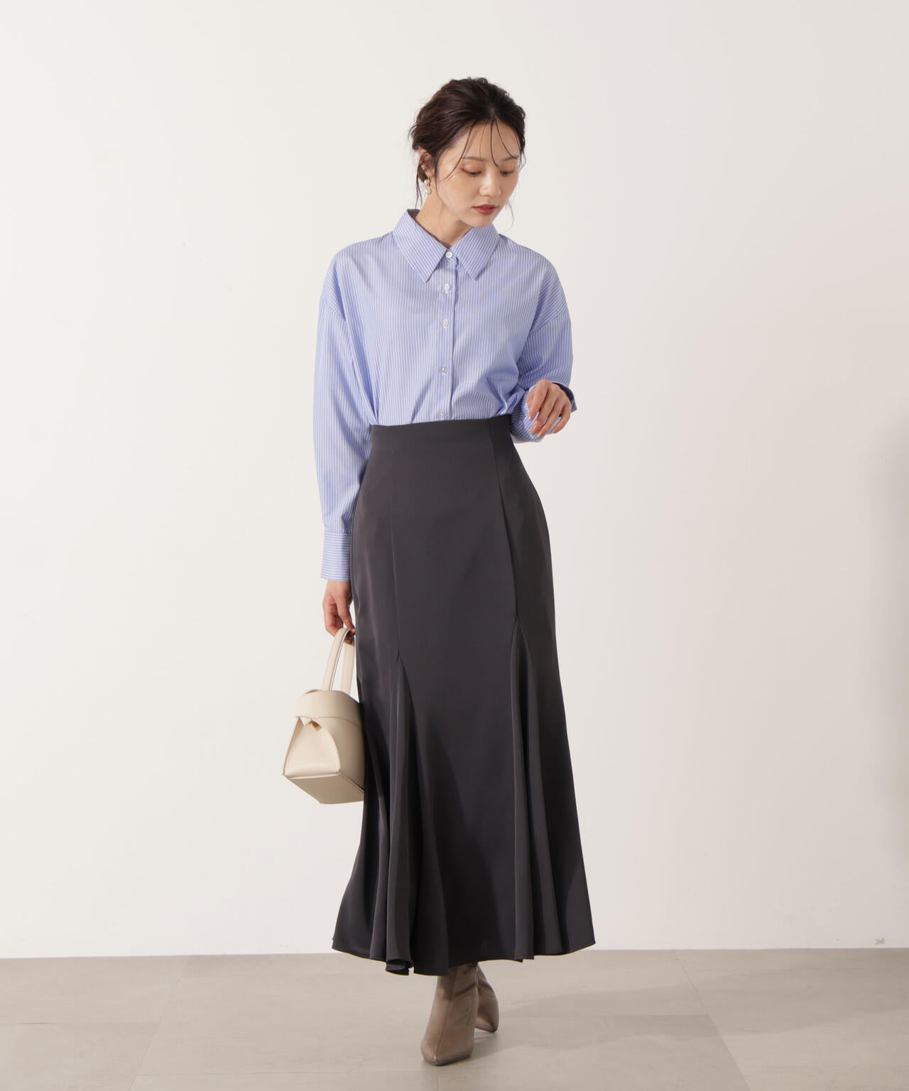 【青島心さん着用】＜ウォッシャブル＞ベーシックシャツ【ネイビーチェック：WEB限定】