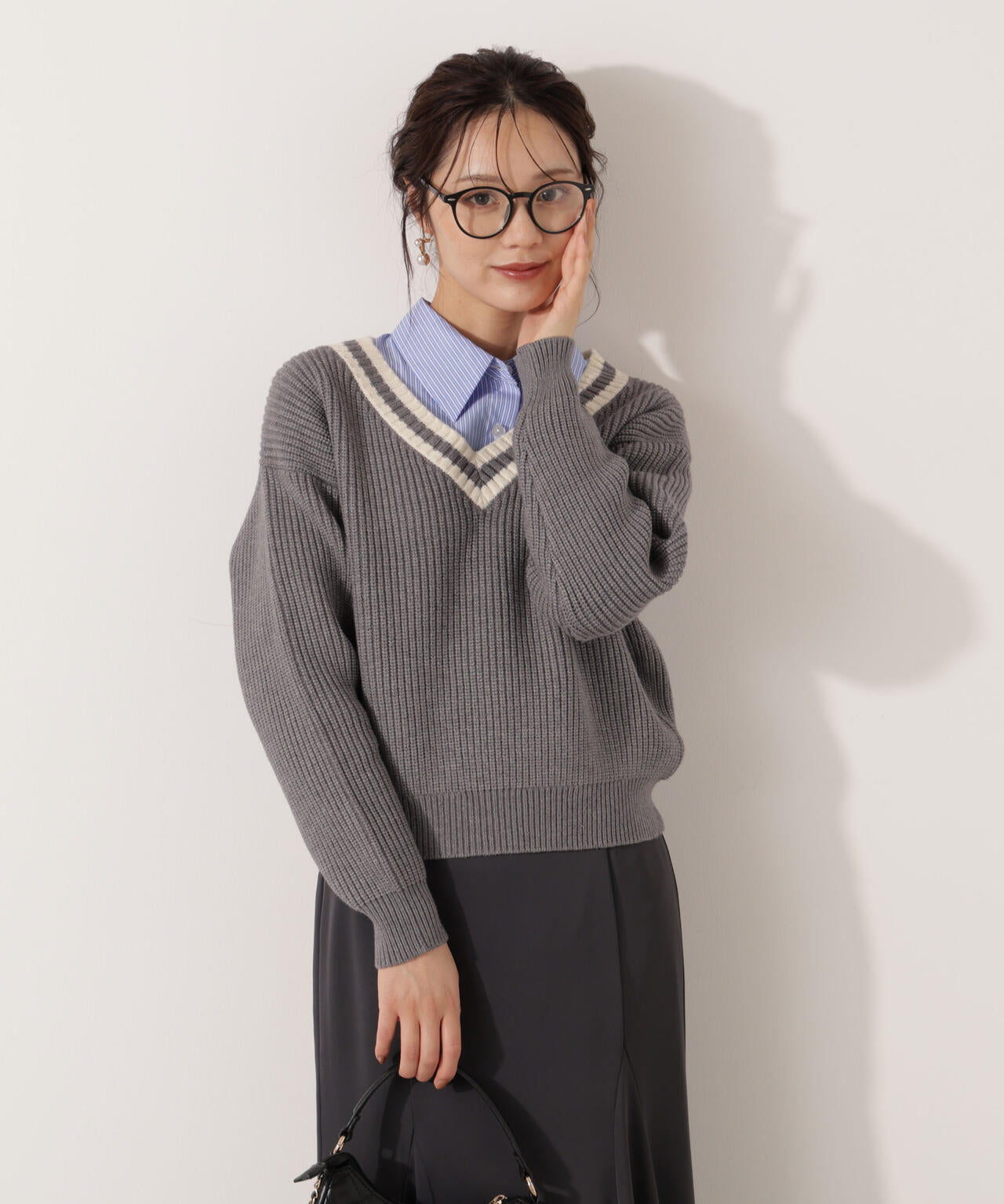 【青島心さん着用】＜ウォッシャブル＞ベーシックシャツ【ネイビーチェック：WEB限定】