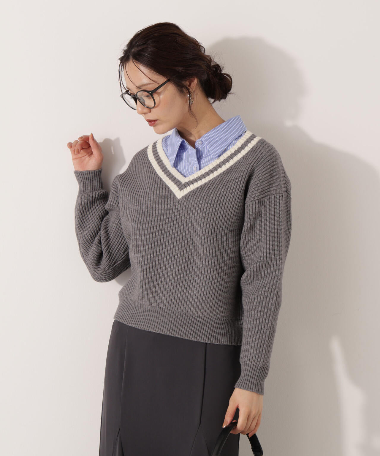 【青島心さん着用】＜ウォッシャブル＞ベーシックシャツ【ネイビーチェック：WEB限定】