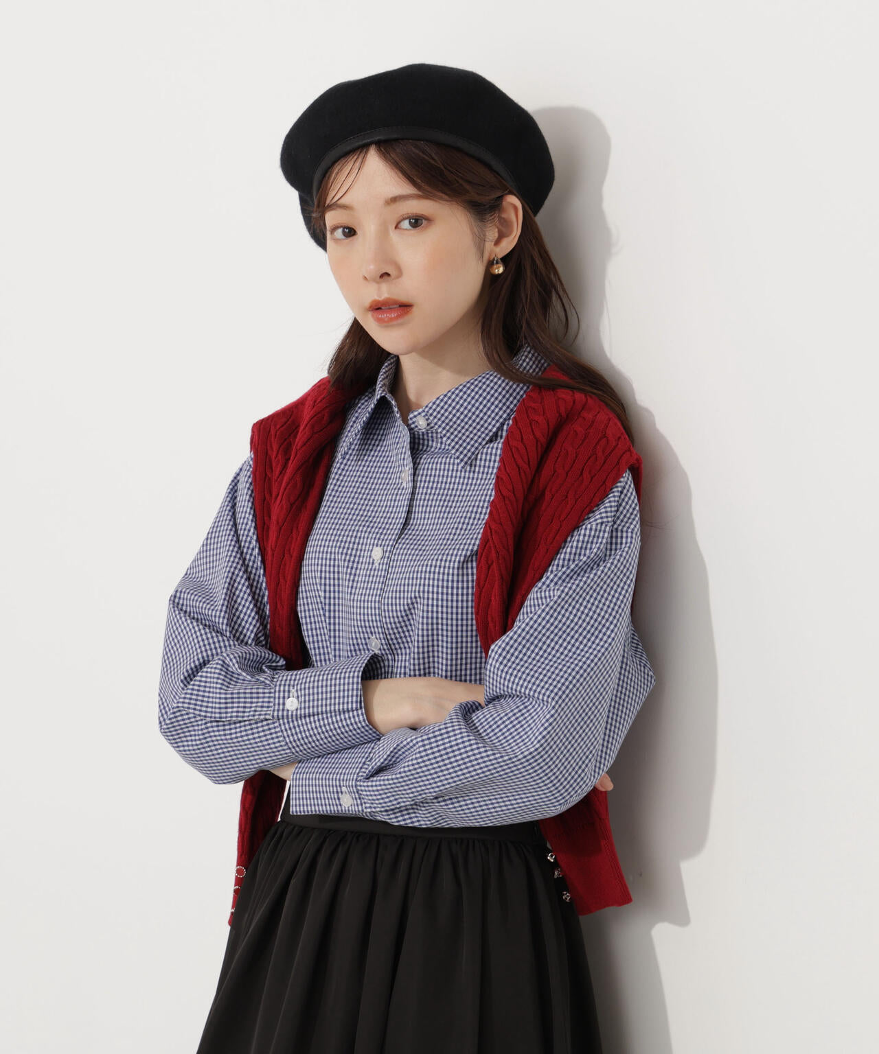 【青島心さん着用】＜ウォッシャブル＞ベーシックシャツ【ネイビーチェック：WEB限定】