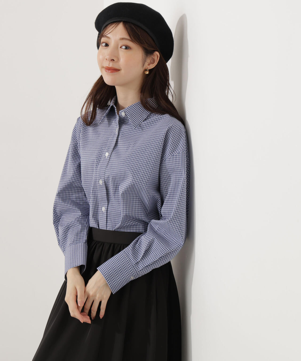 【青島心さん着用】＜ウォッシャブル＞ベーシックシャツ【ネイビーチェック：WEB限定】